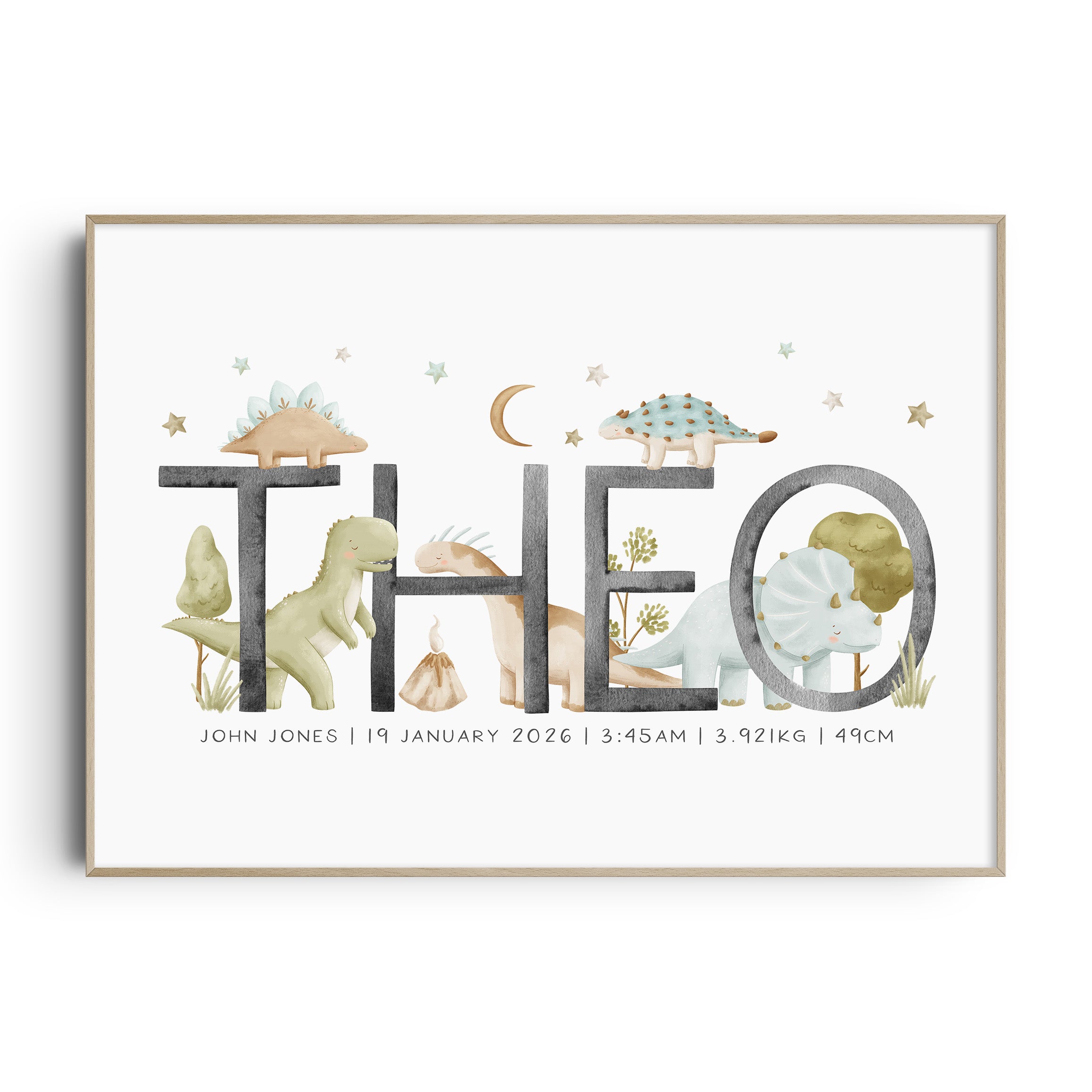 Personalised Baby Name Print | Boys Dinosaur Nursery & Bedroom Wall Art ...