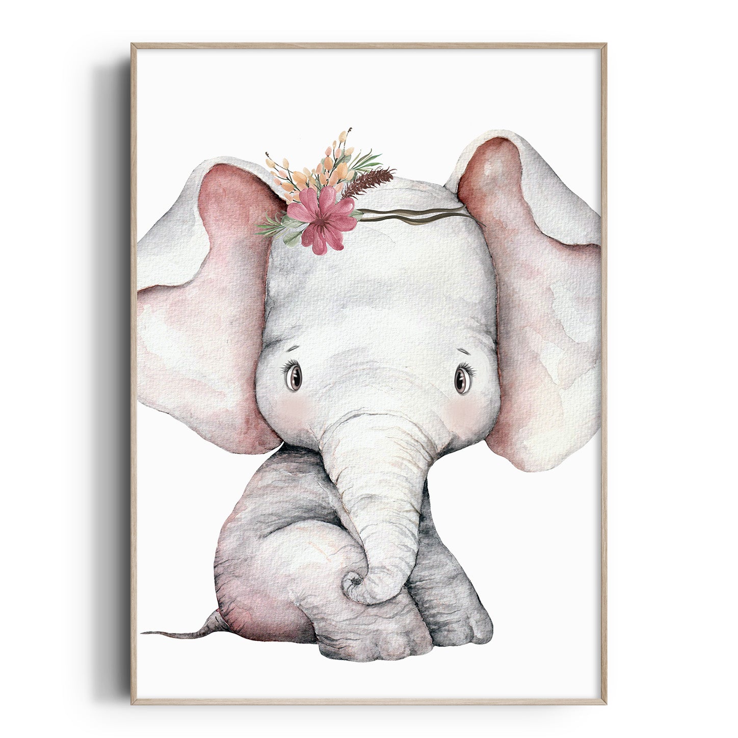 Baby Girls Woodland Elephant Nursery or Bedroom Wall Art Prints