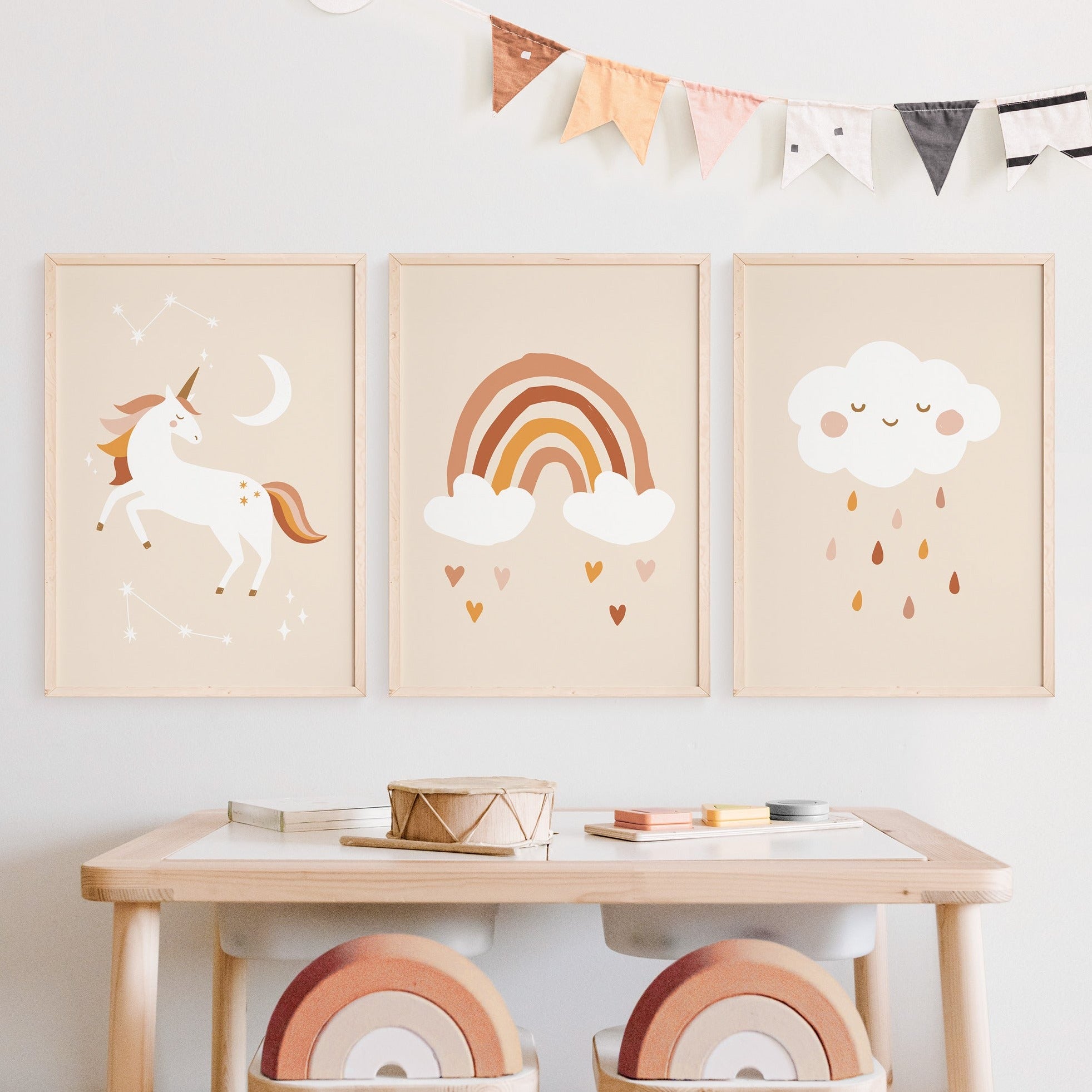 Unicorn, Rainbow Cloud Nursery Wall Art Prints Boho Nursery