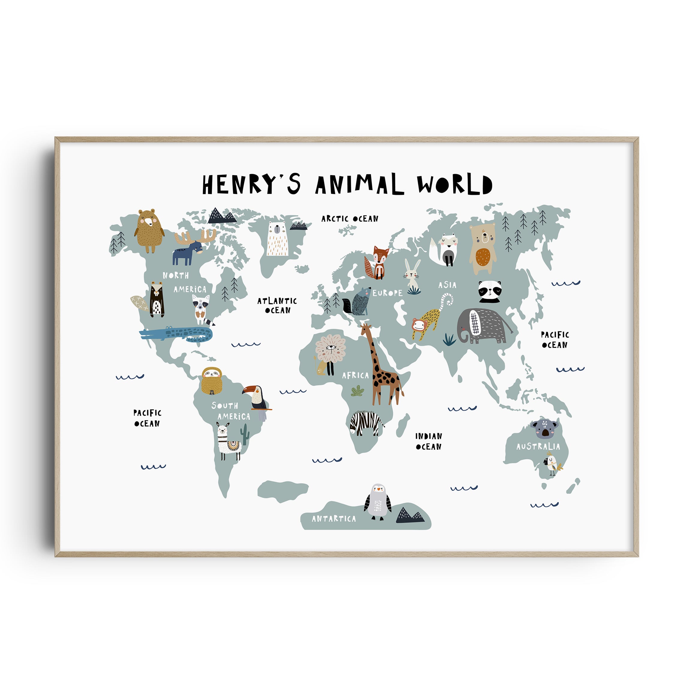 Animal World Map Print