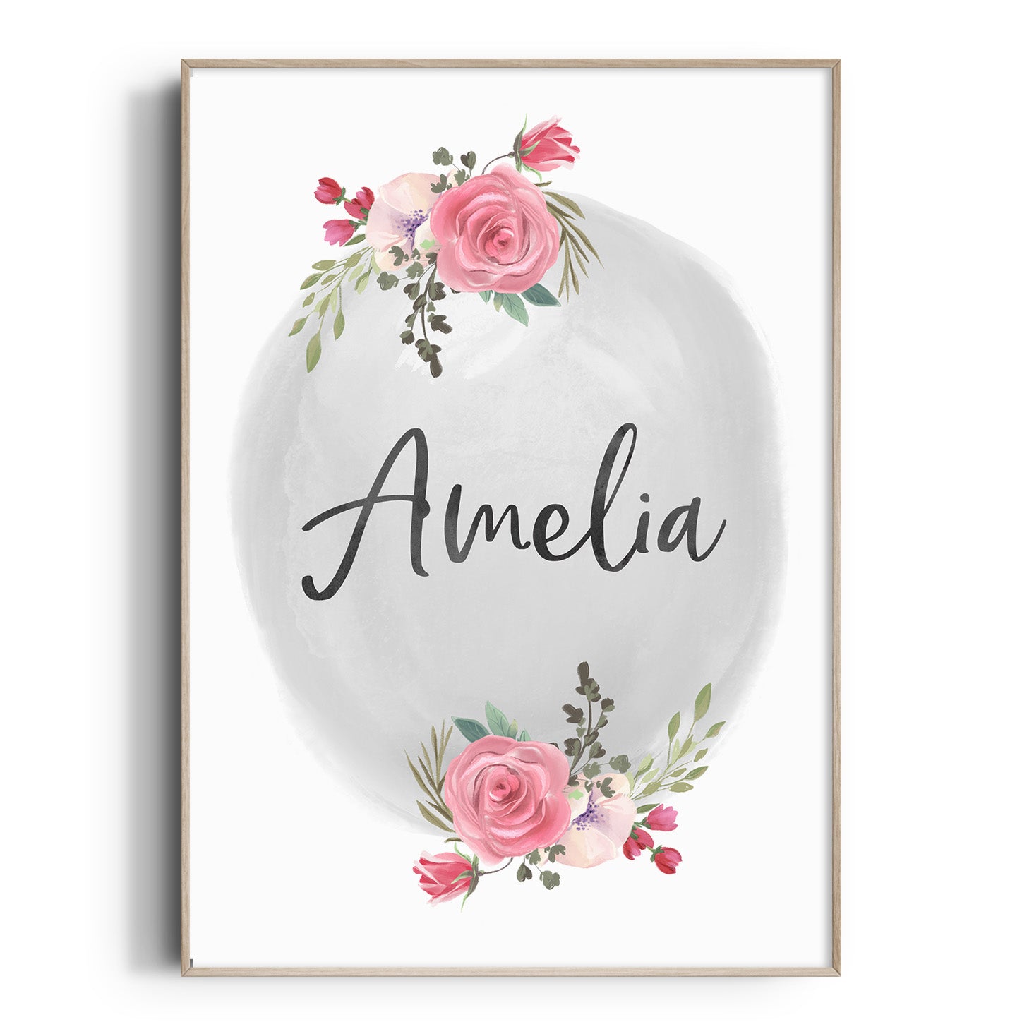 Pink Floral Watercolour Name Print