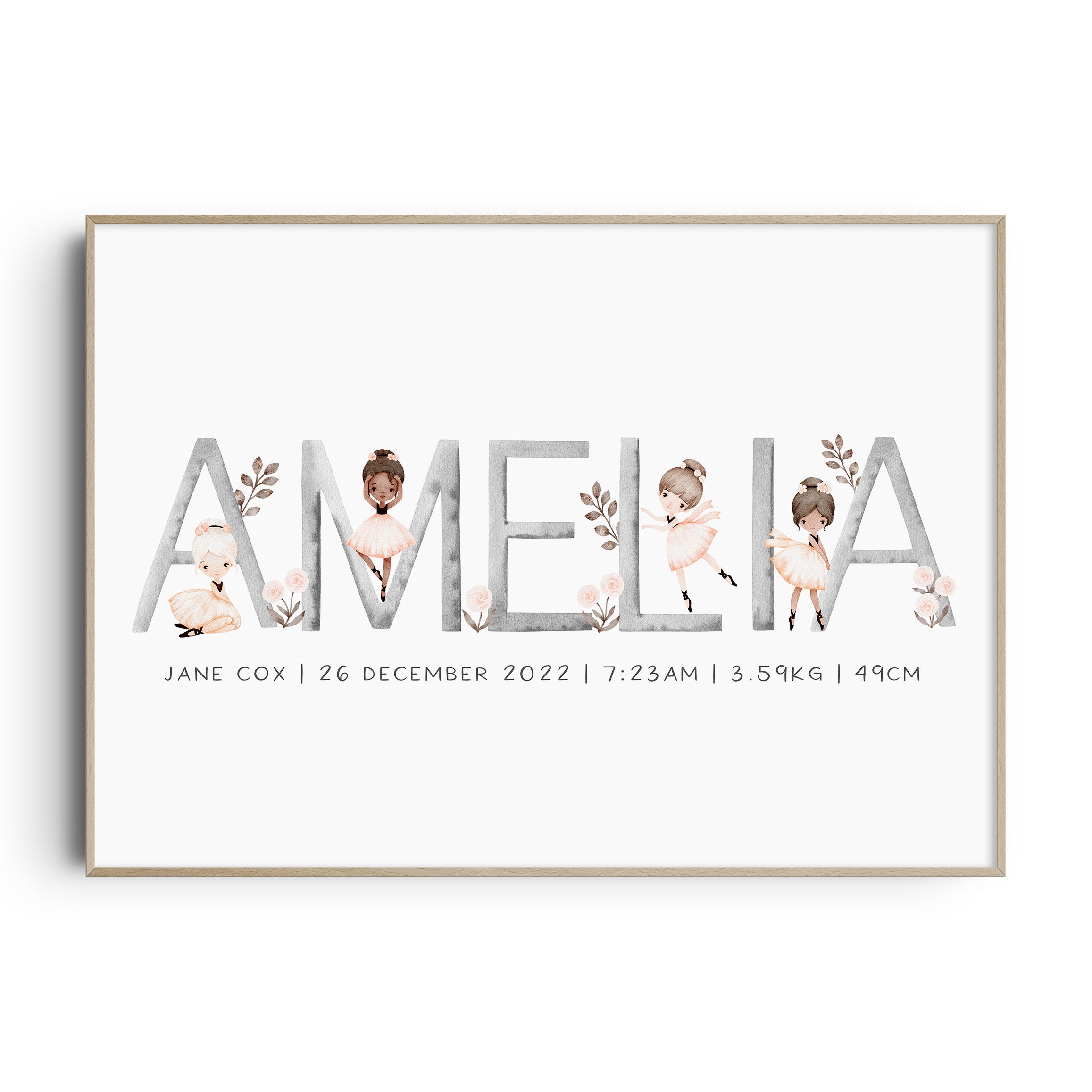 Ballerina Name & Birth Print