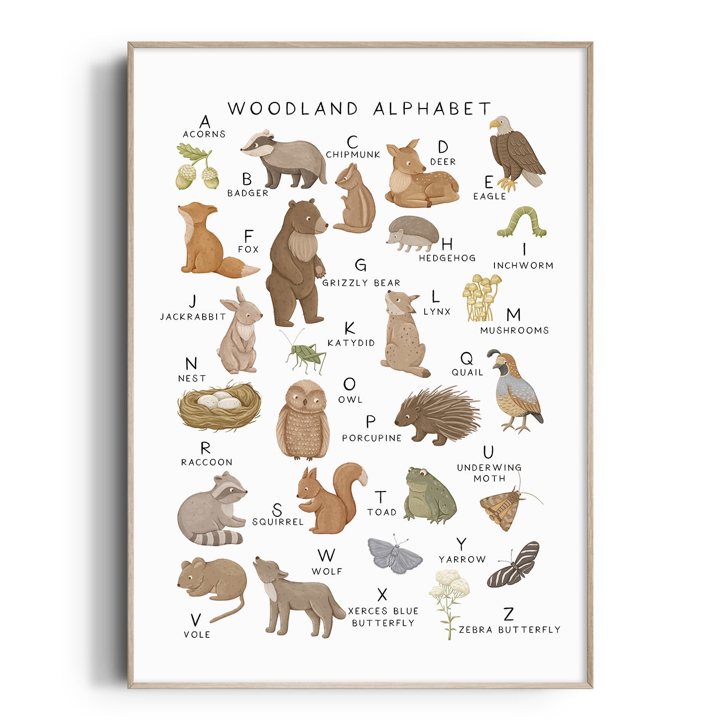 Woodland Animal Alphabet Print