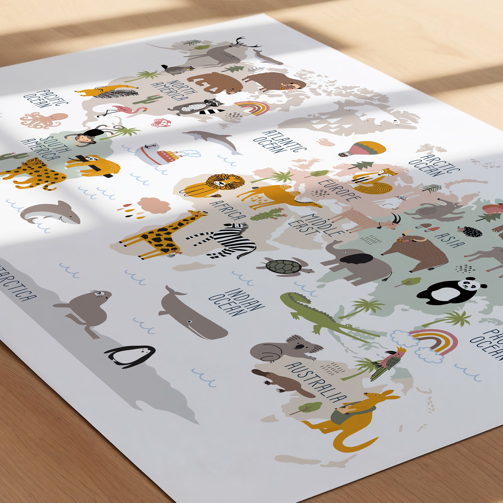 Animal Map Nursery Wall Art Prints