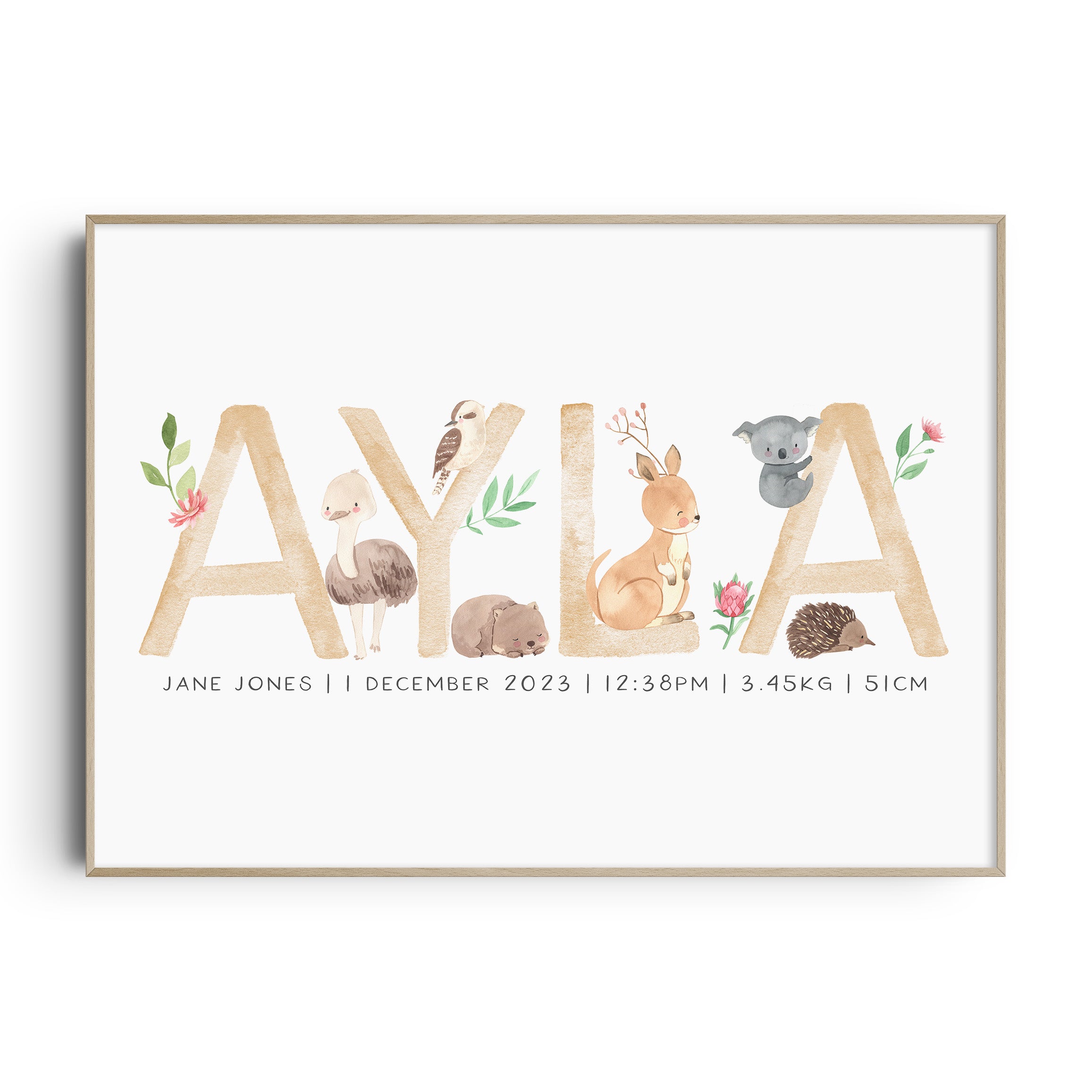 Australian Animals Floral Name Print