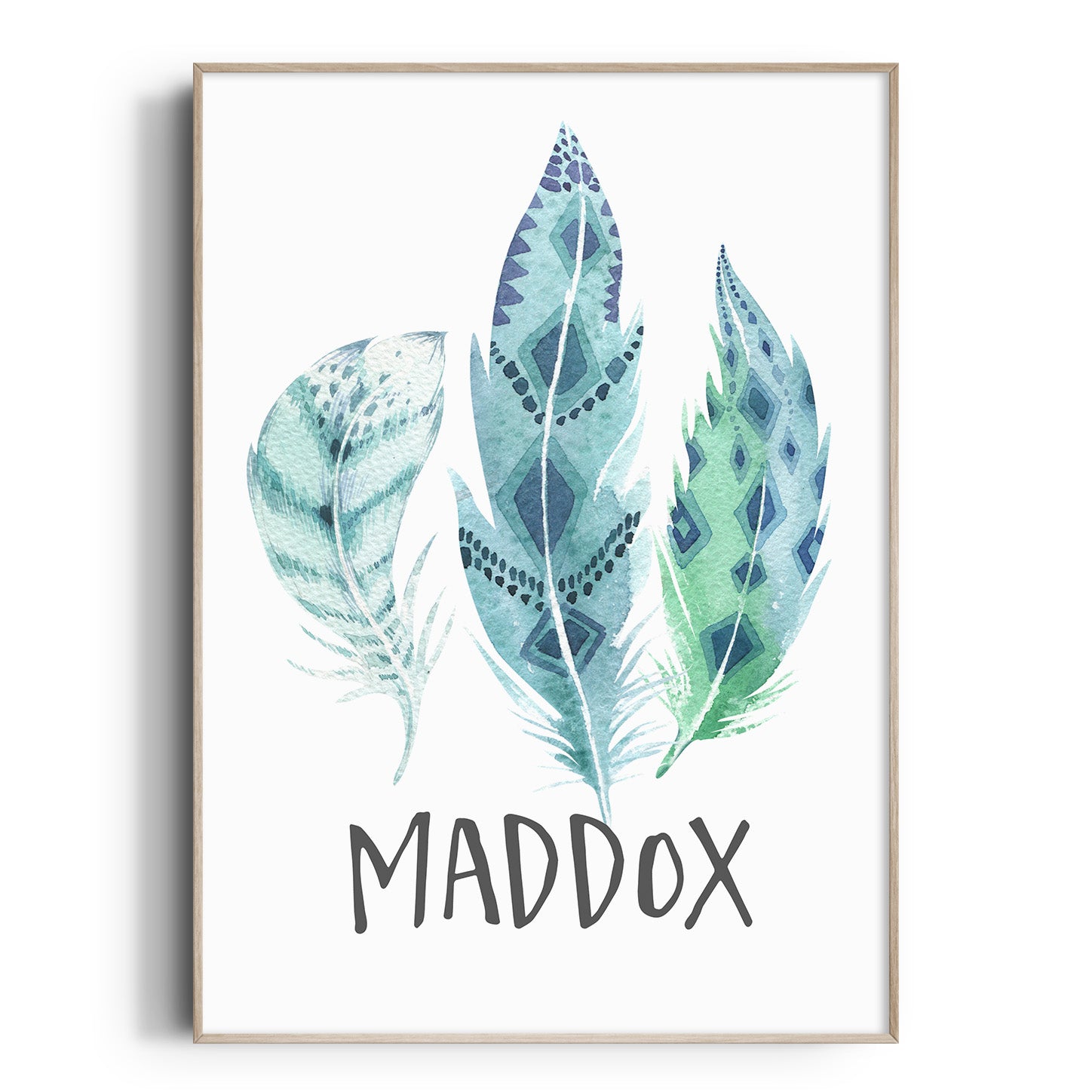 Green Woodland Feather Name Print