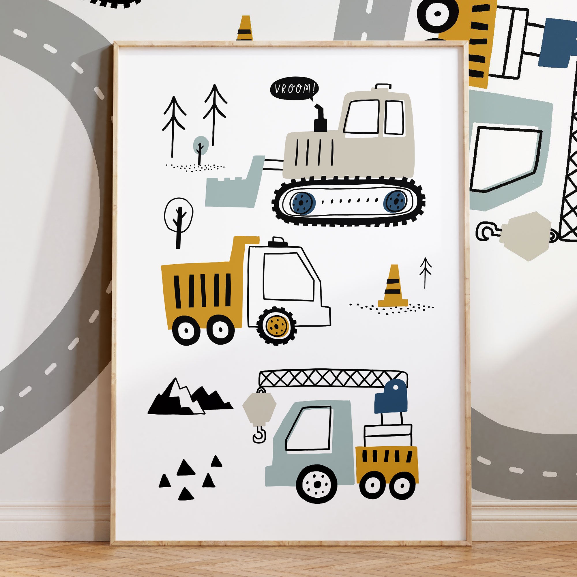 Boys Construction Vehicles Nursery Wall Art Prints