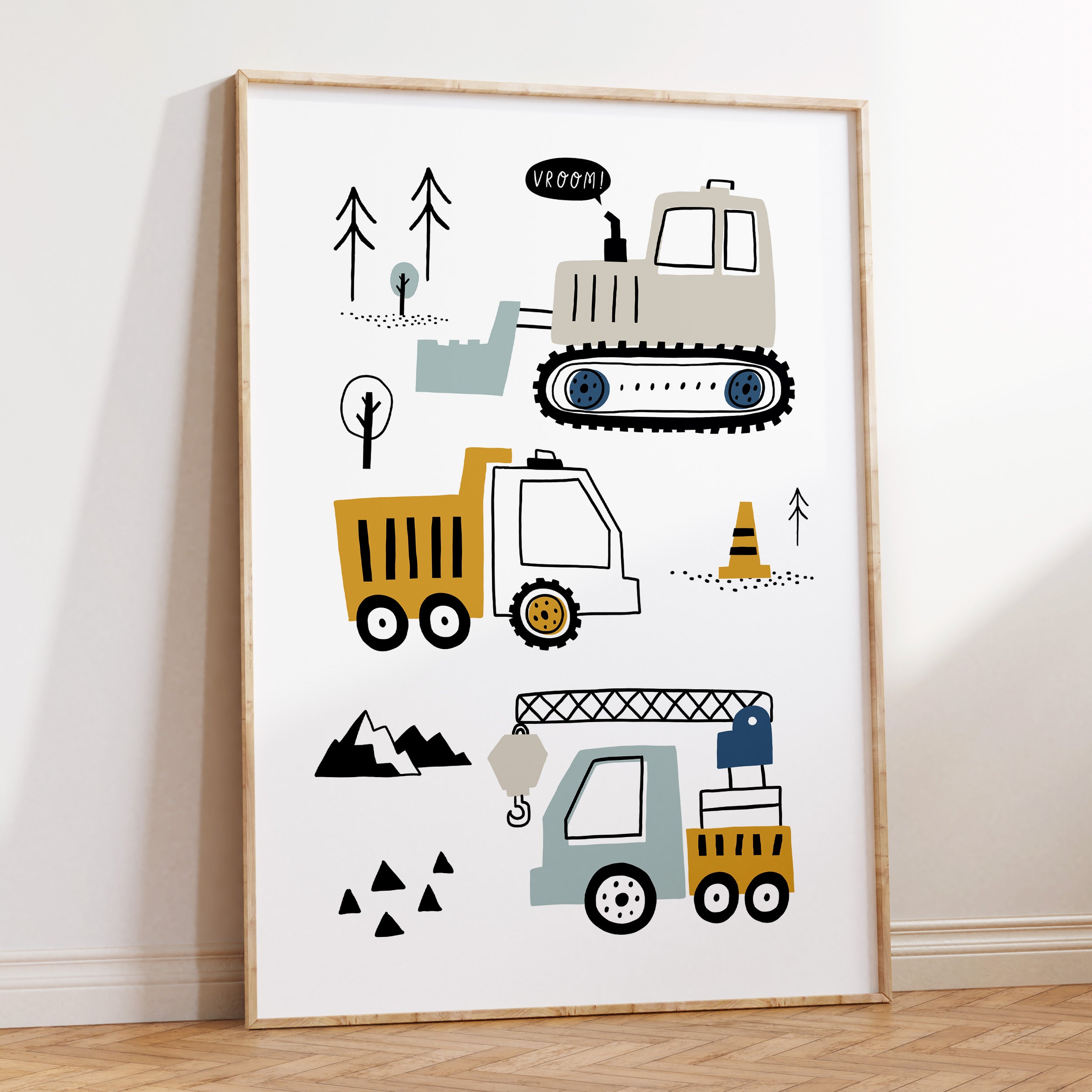 Boys Construction Vehicle Nursery, Bedroom & Playroom Wall Art Prints