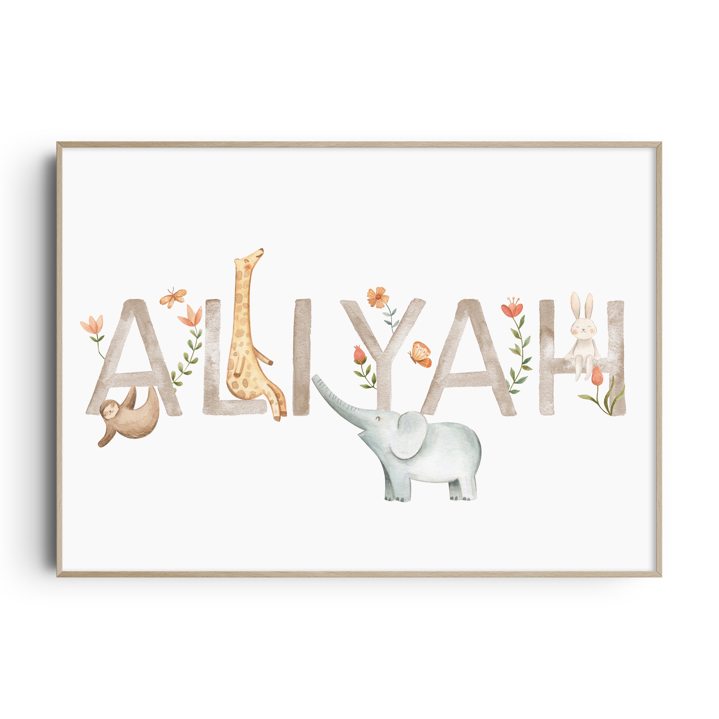 Floral Safari & Jungle Animal Name Print