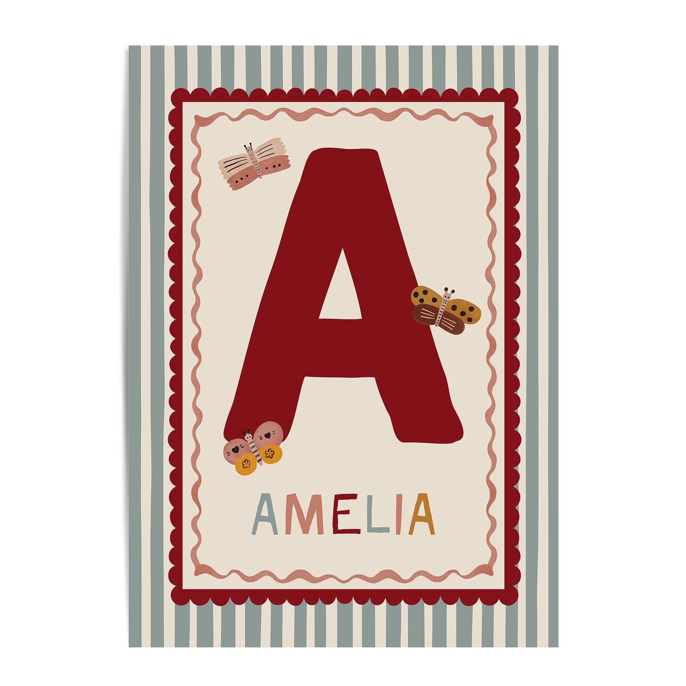 Stripe Butterfly Name & Initial Print