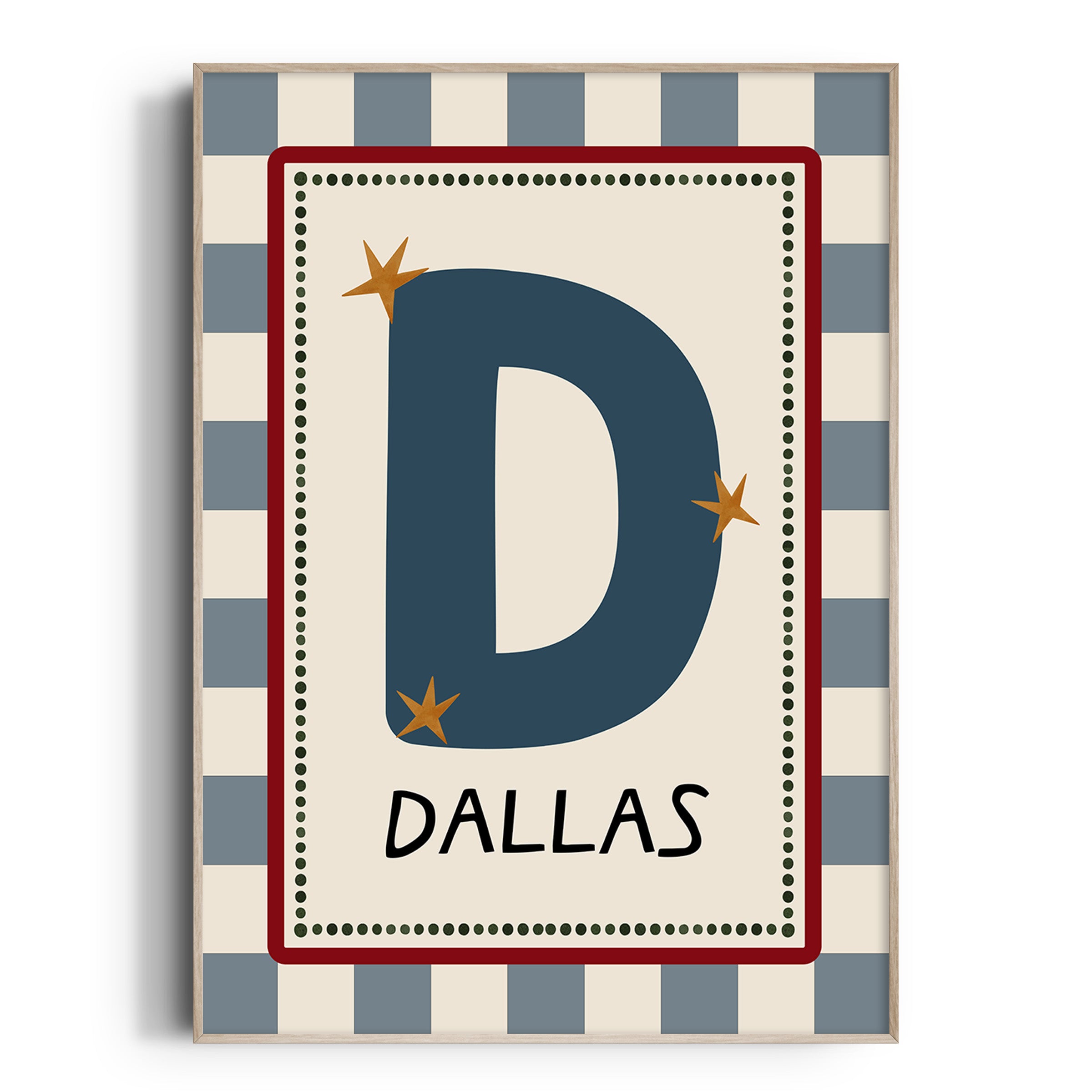 Blue Check Letter & Name Print