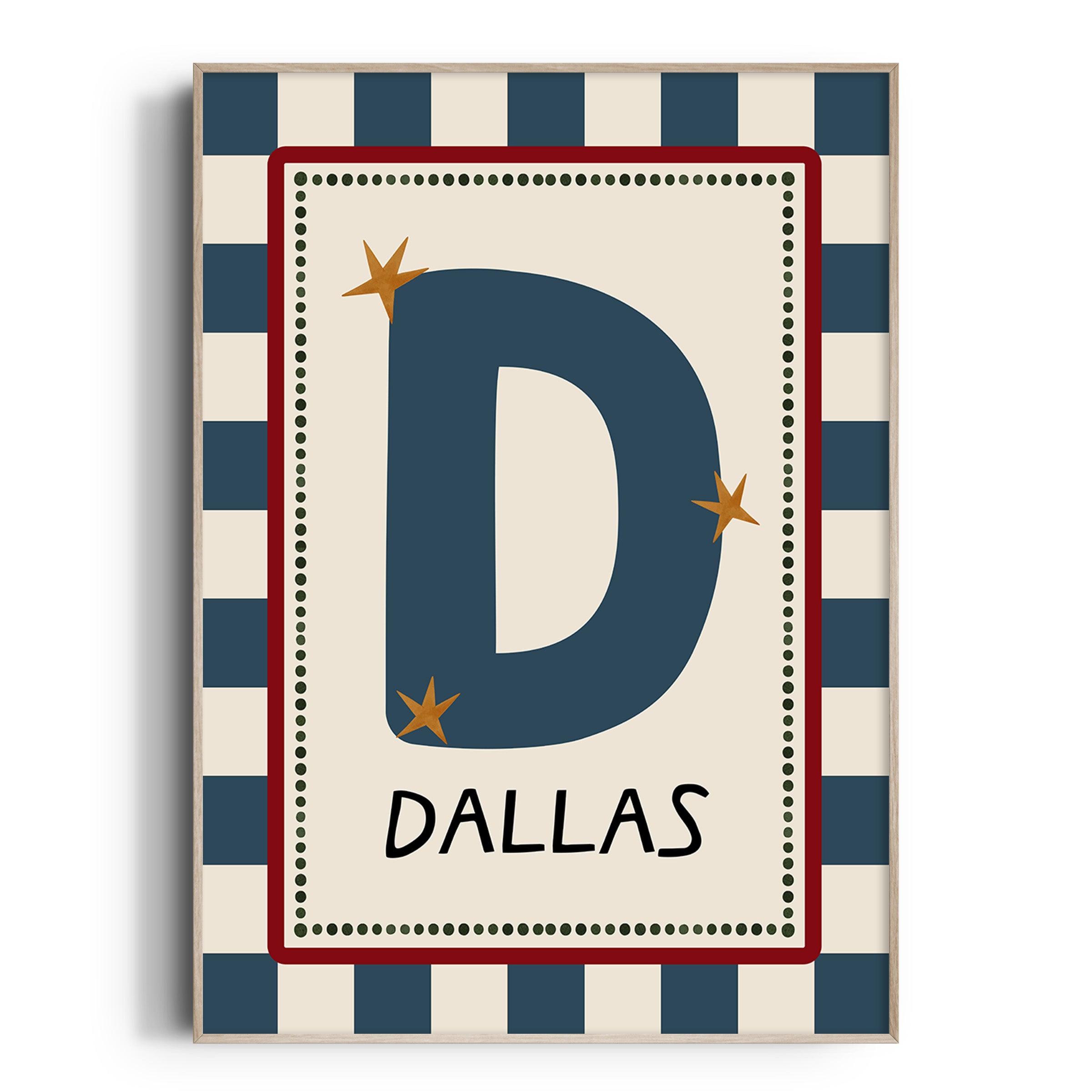 Blue Check Letter & Name Print