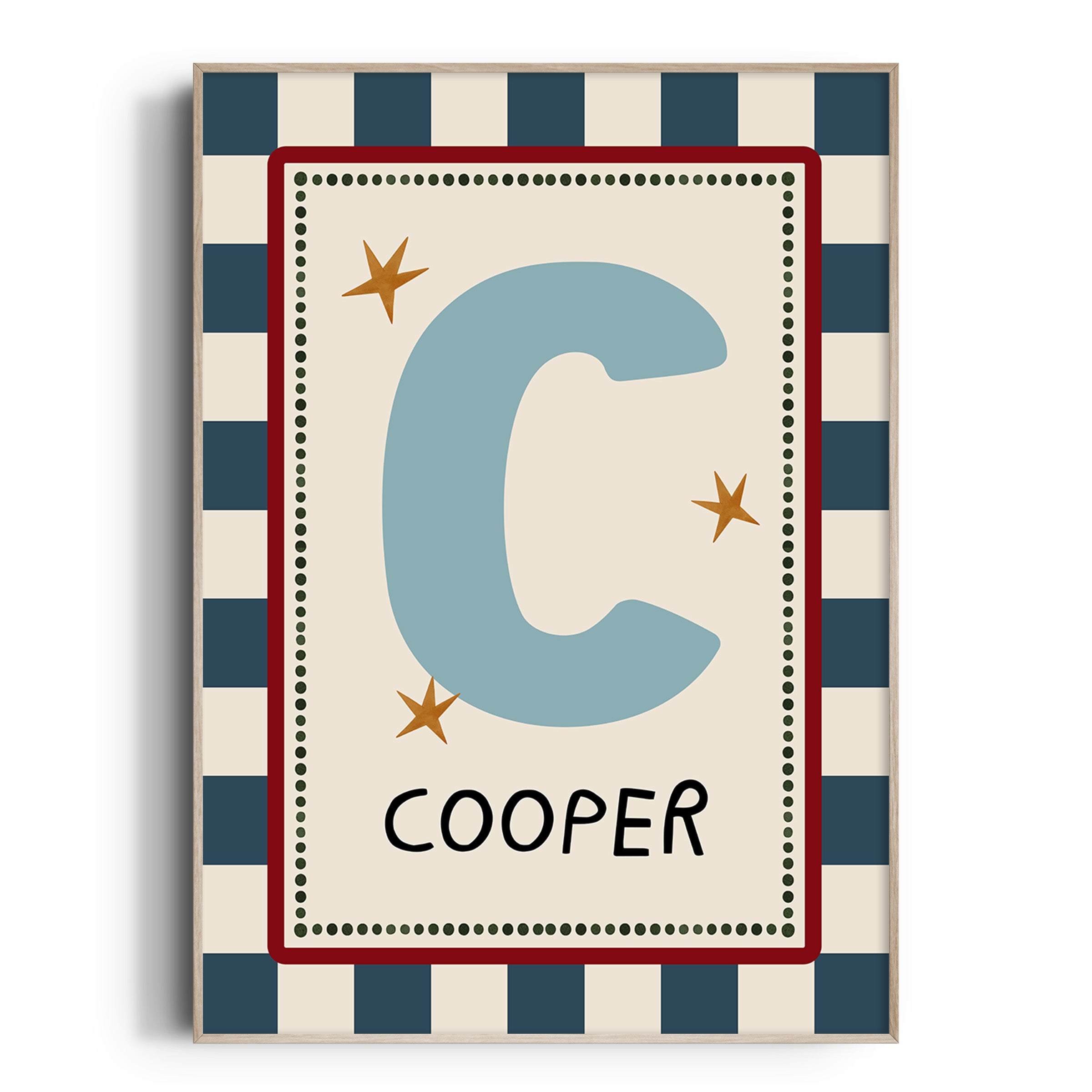 Blue Check Letter & Name Print