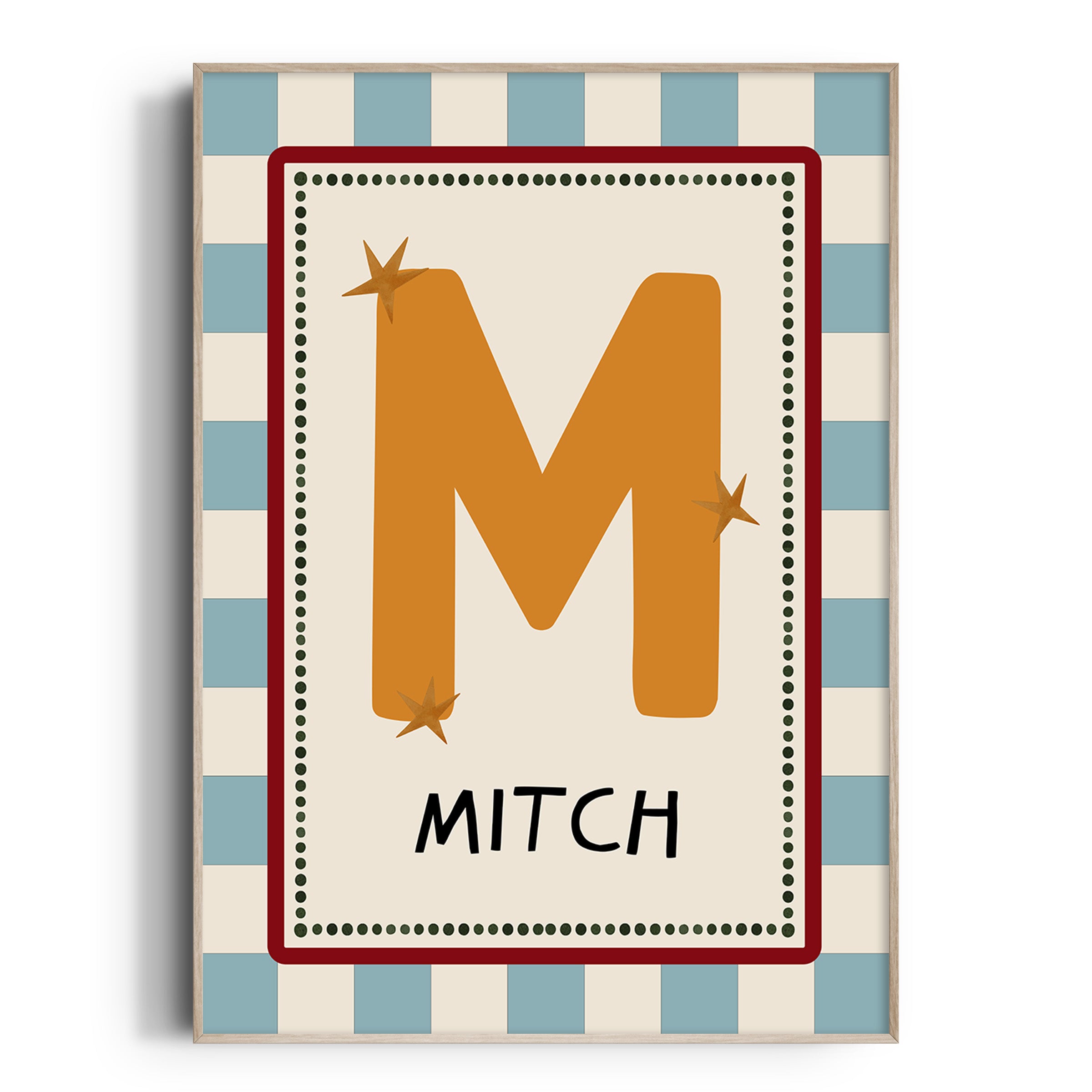 Blue Check Letter & Name Print