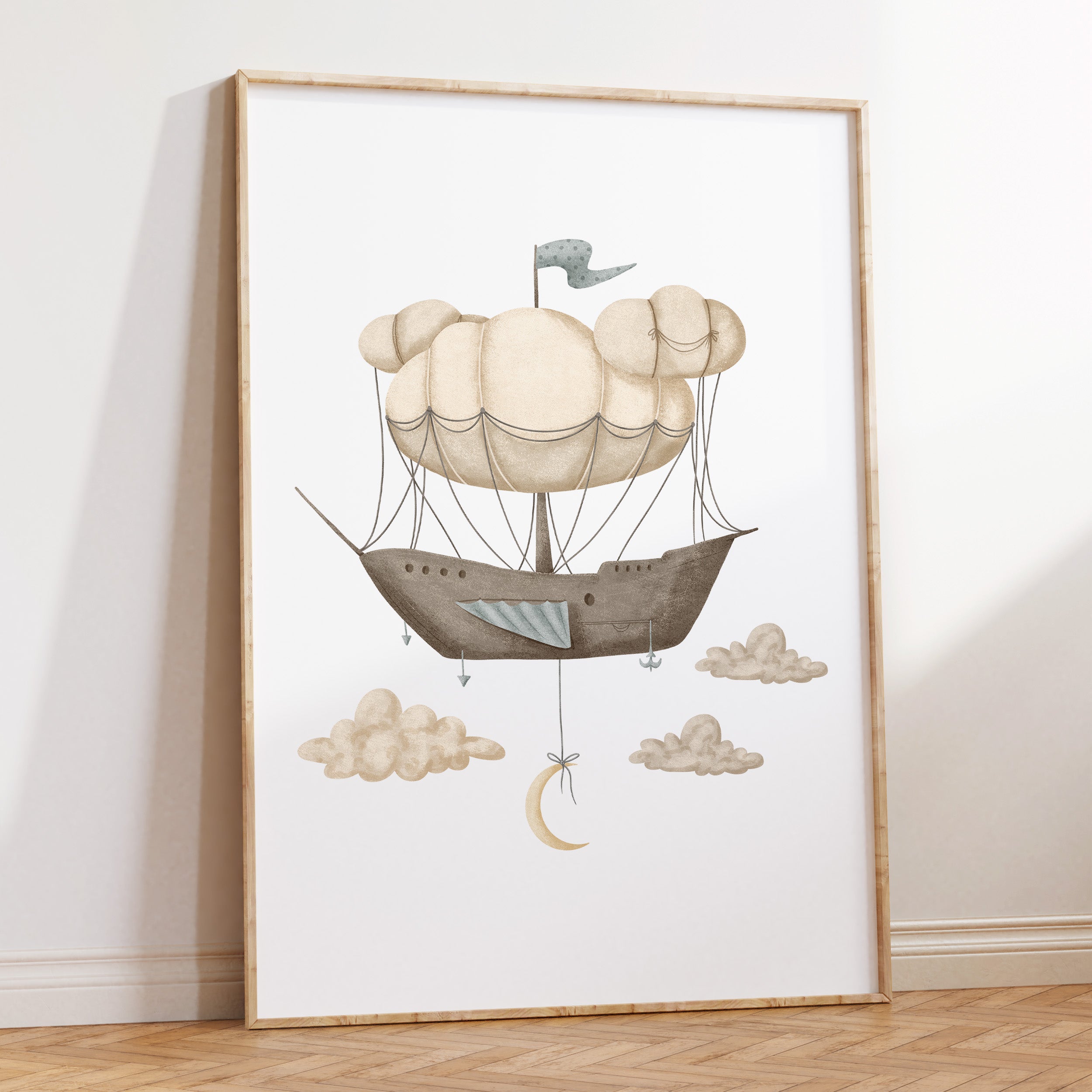 Hot Air Balloon Ship Print