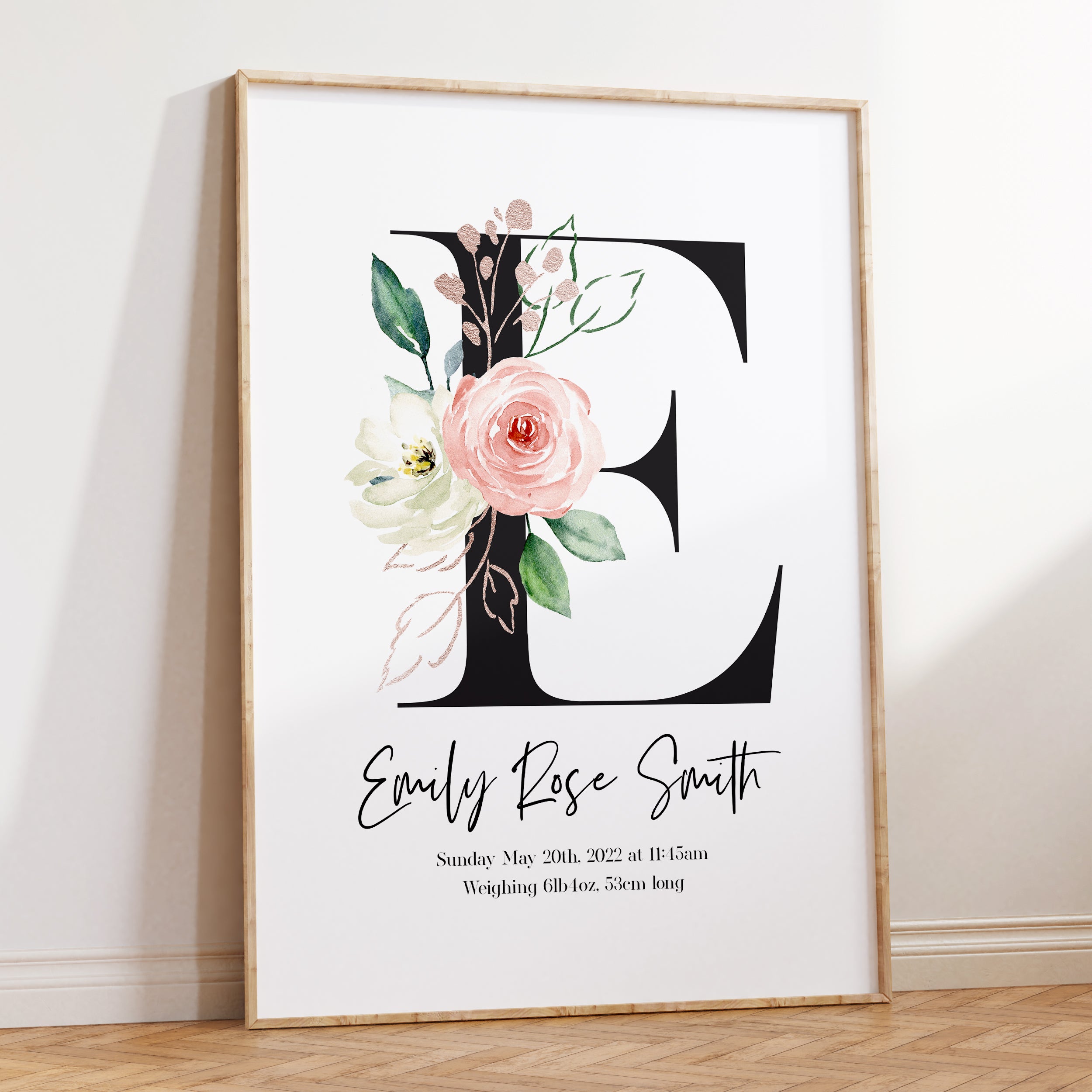 Girls baby Birth Wall Art Print Nursery