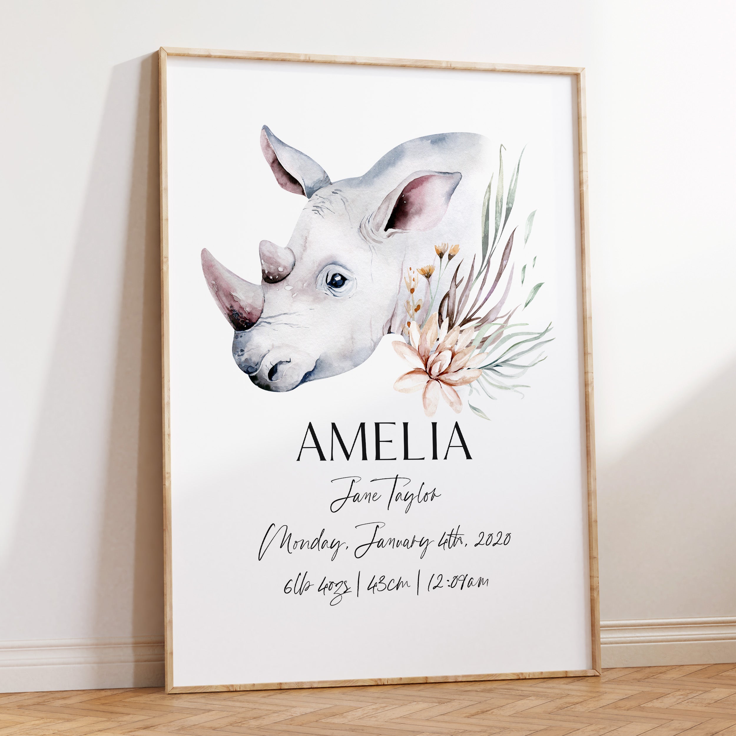 Safari Rhino Birth Print