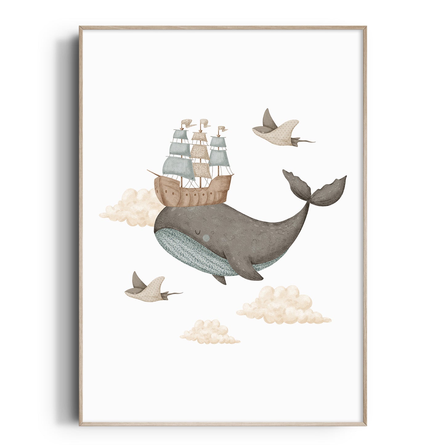 Boho Whale & Ship Print