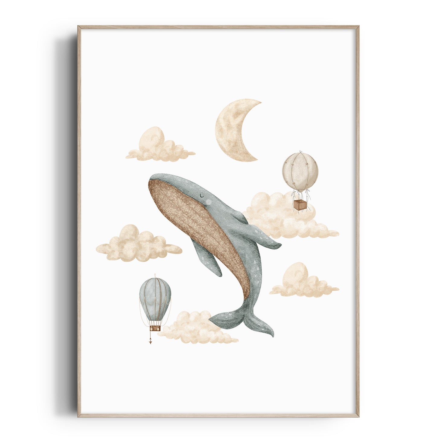 Boho Whale & Hot Air Balloon Print