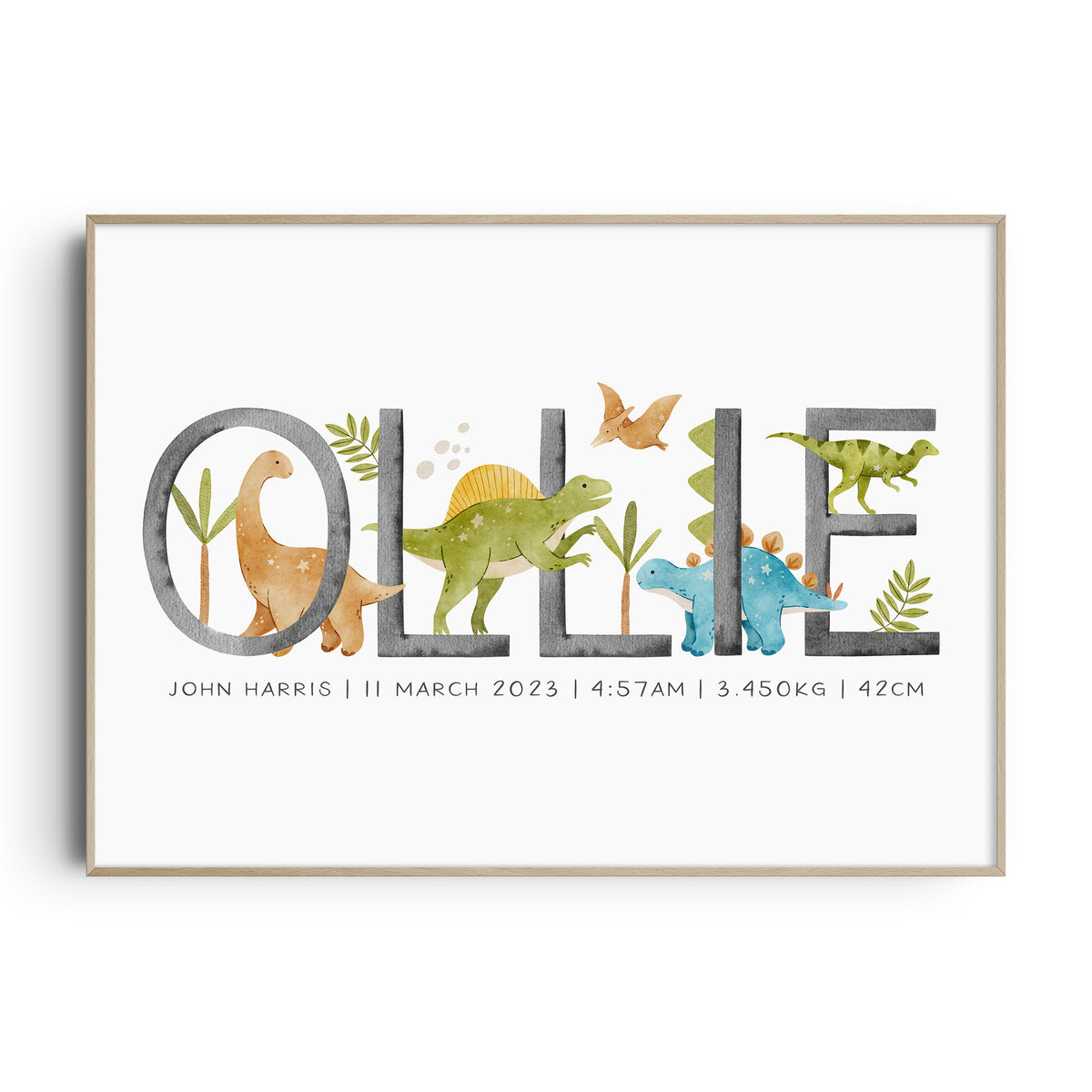 Personalised Baby Name Print | Boys Dinosaur Nursery & Bedroom Wall Art ...