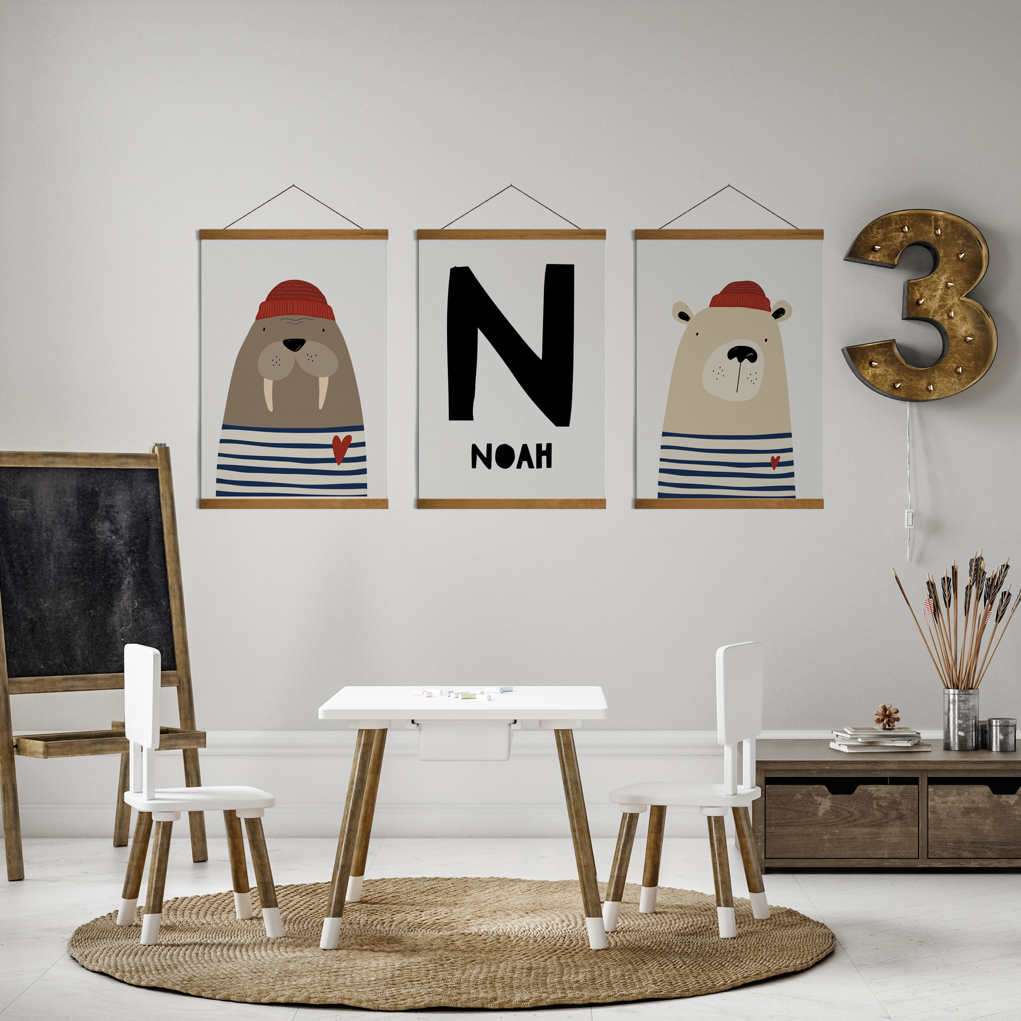 Walrus, Bear & Name Prints