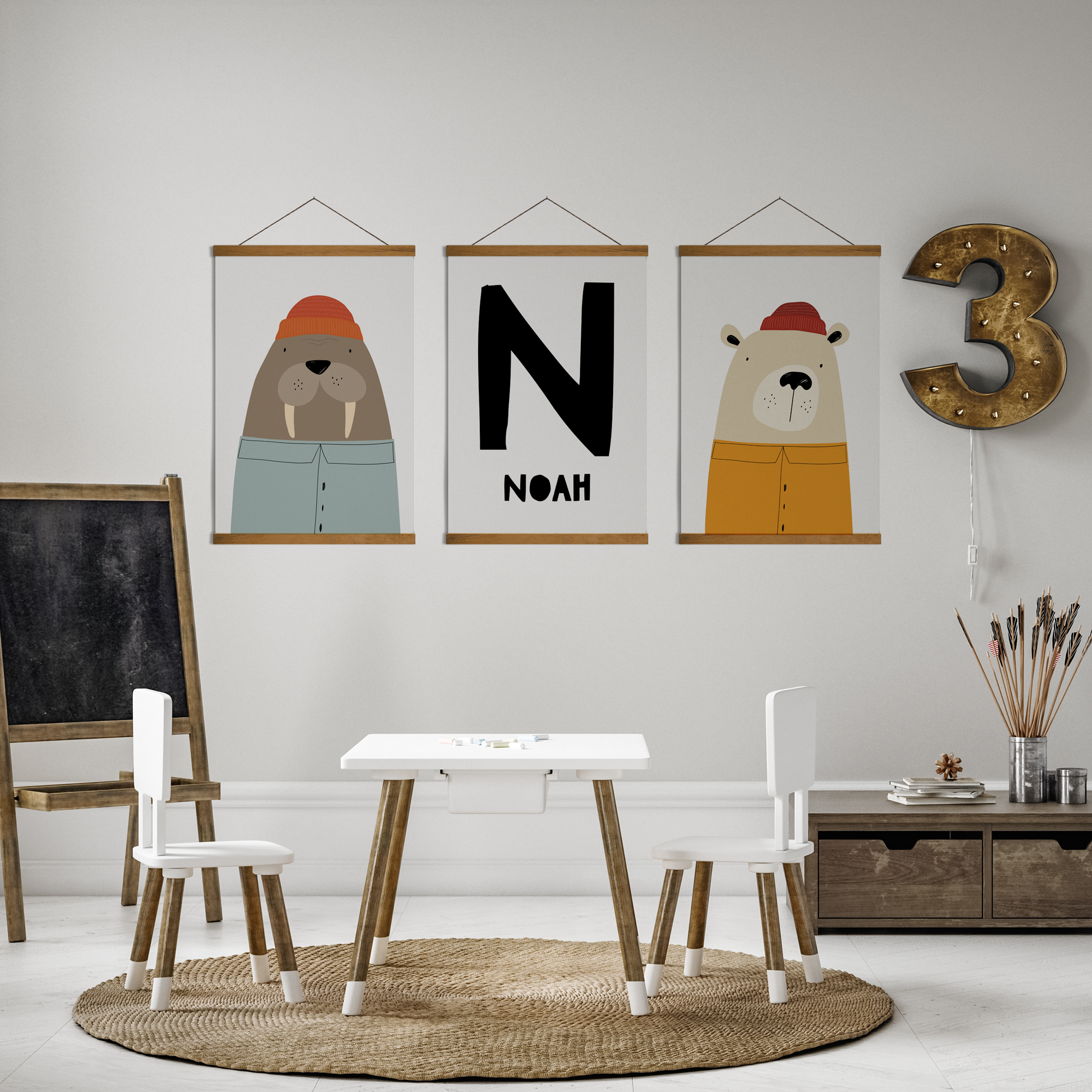 Walrus, Bear & Name Prints