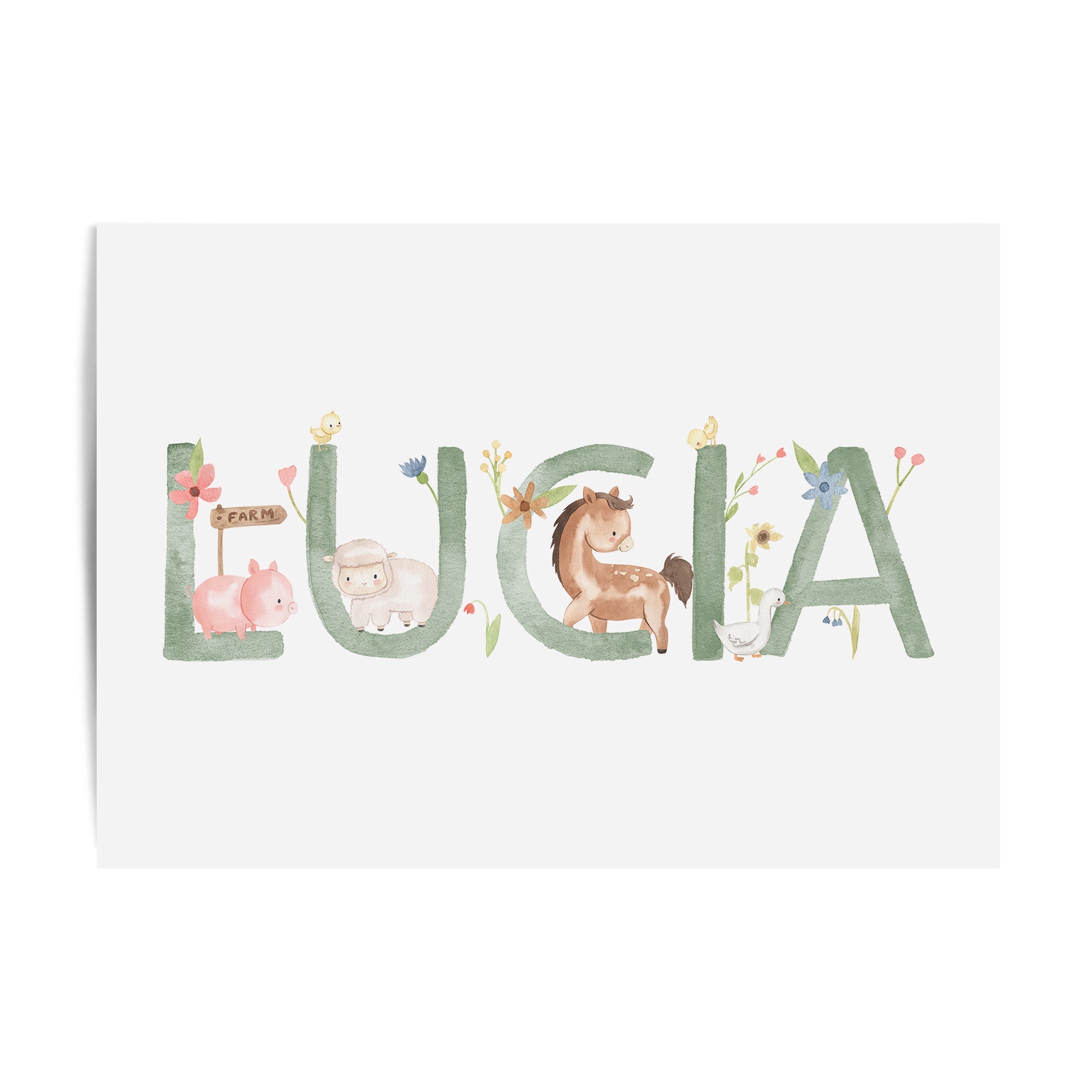 Floral Farm Animal Name Print