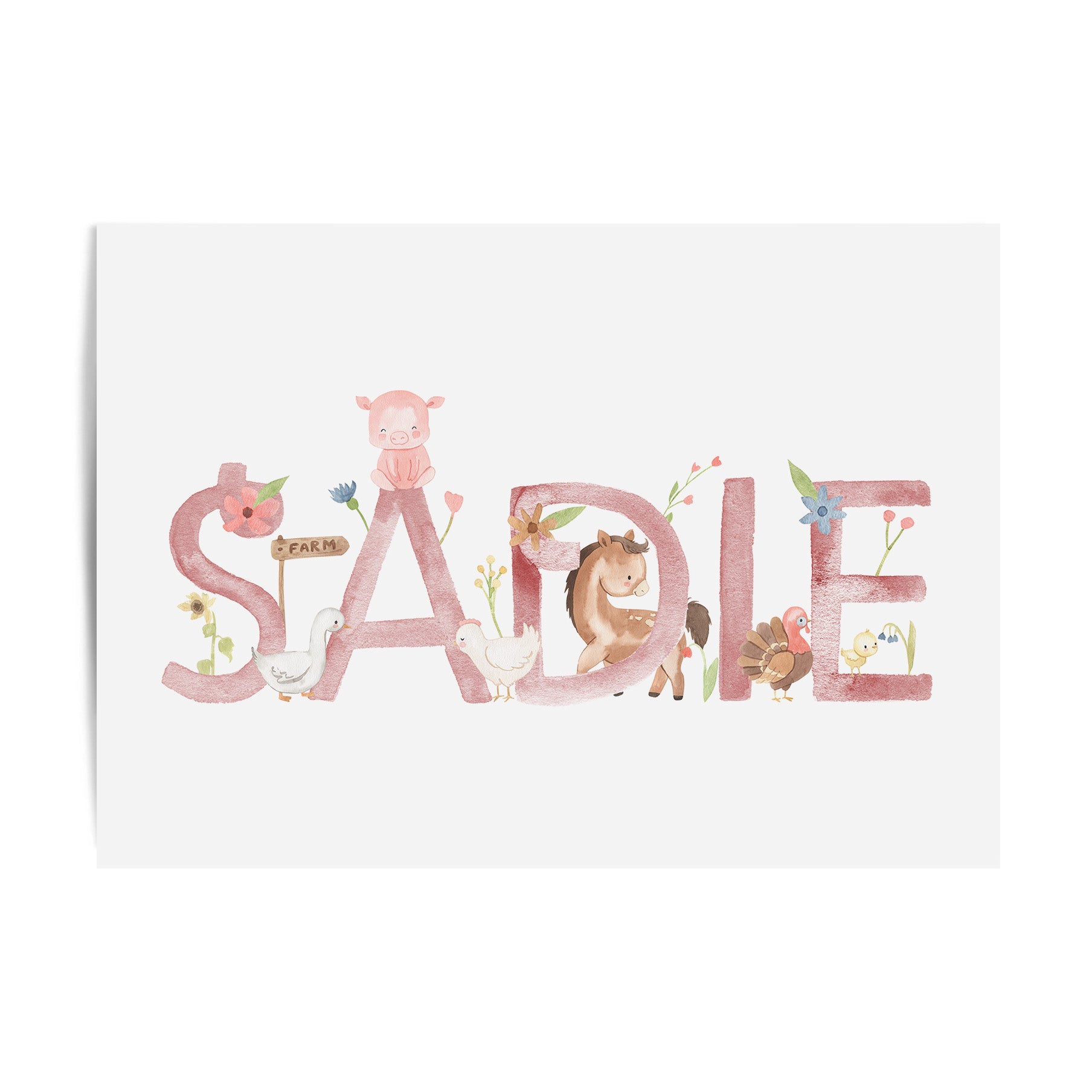 Floral Farm Animal Name Print