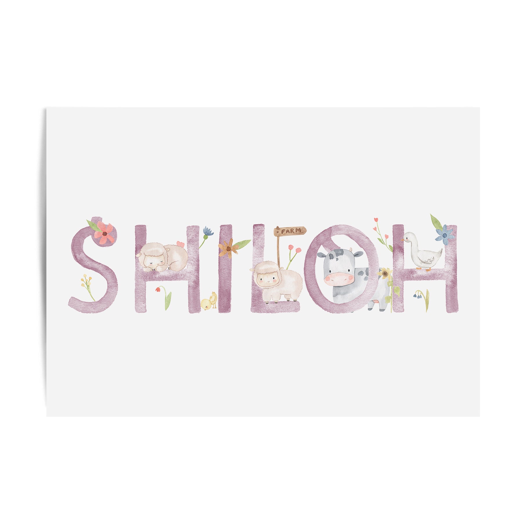 Floral Farm Animal Name Print
