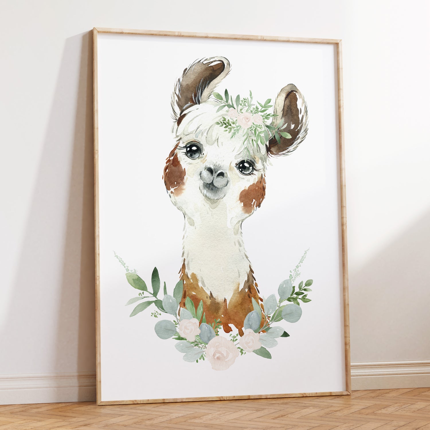 Floral Baby Llama Print