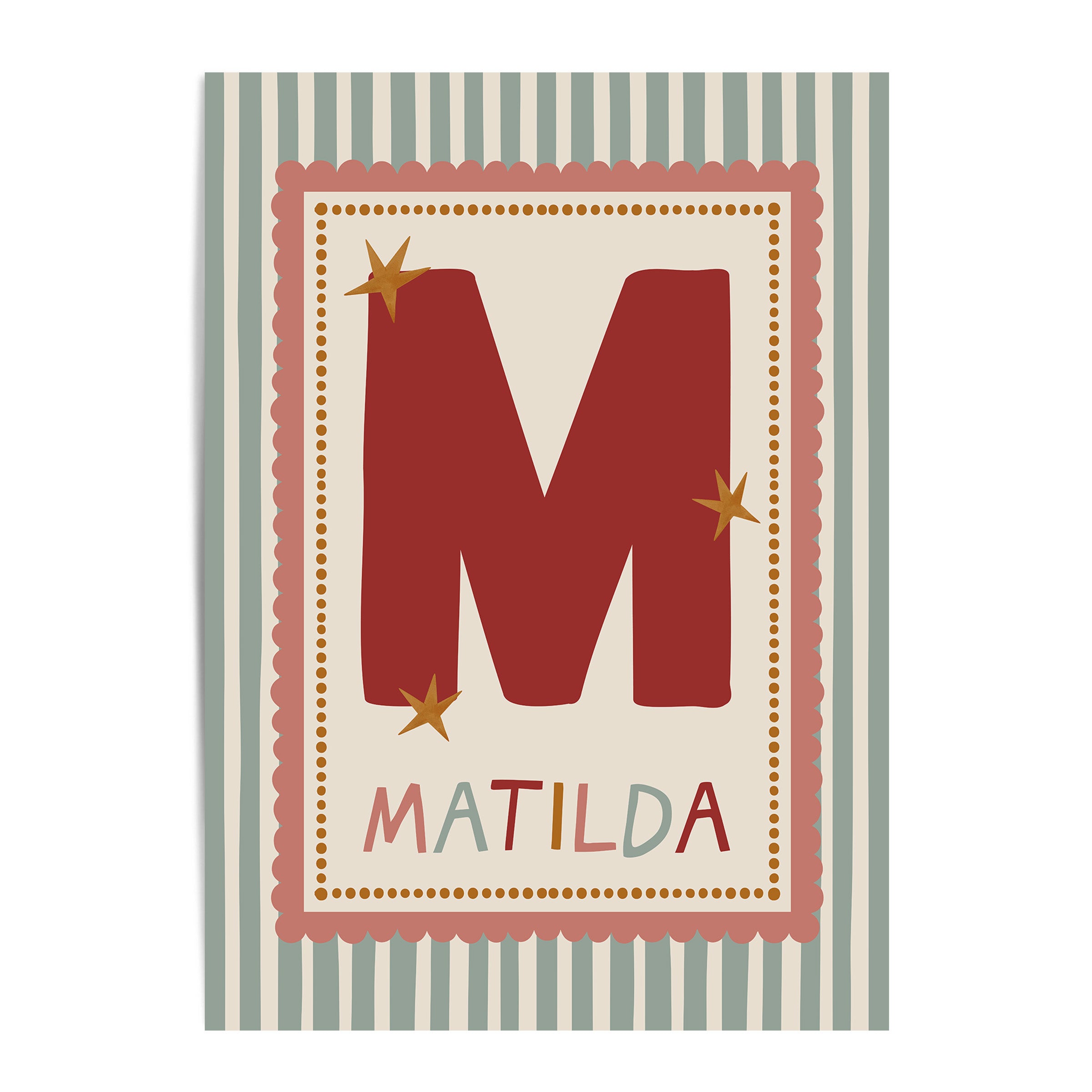 Pink Scallop Green Stripe Letter & Name Print