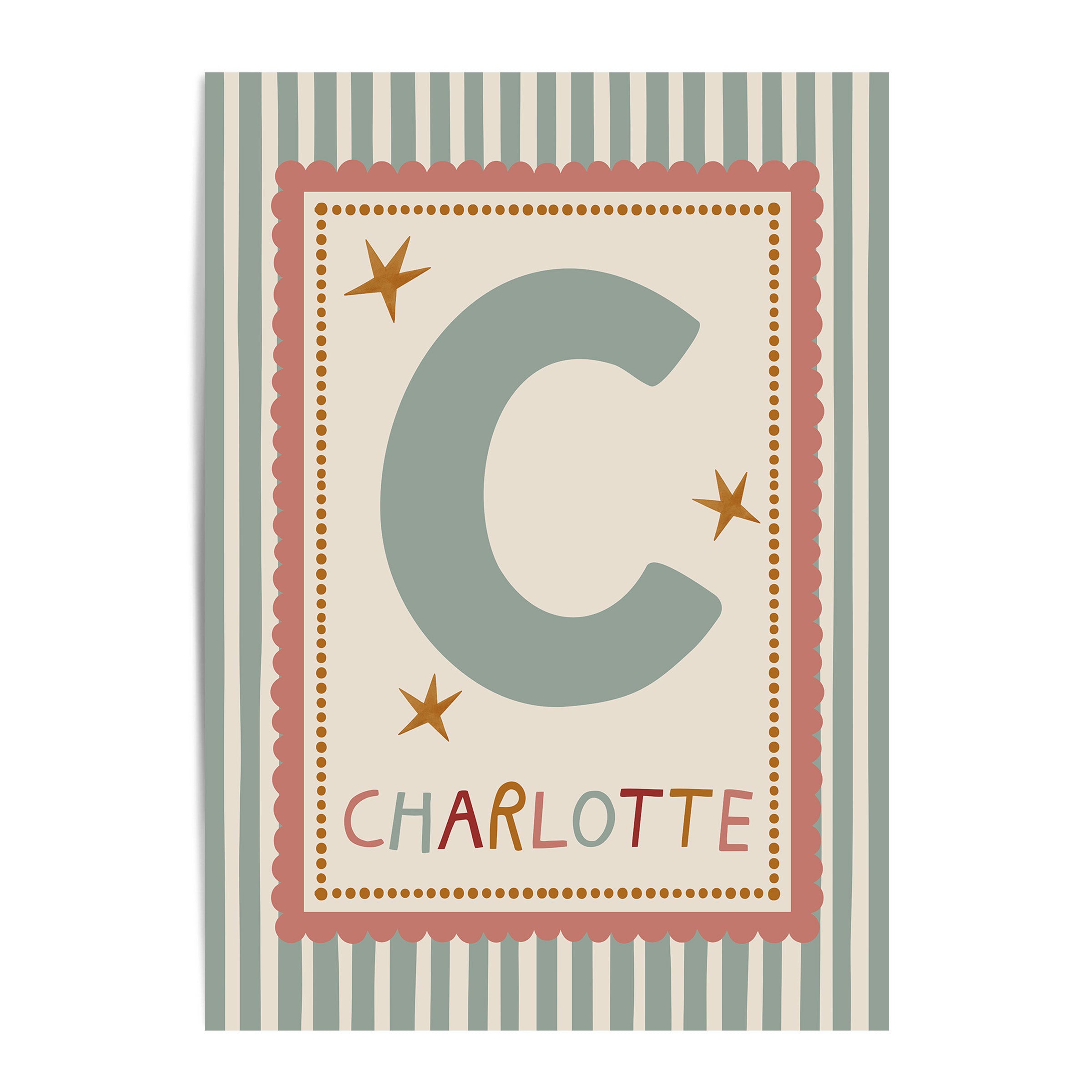 Pink Scallop Green Stripe Letter & Name Print