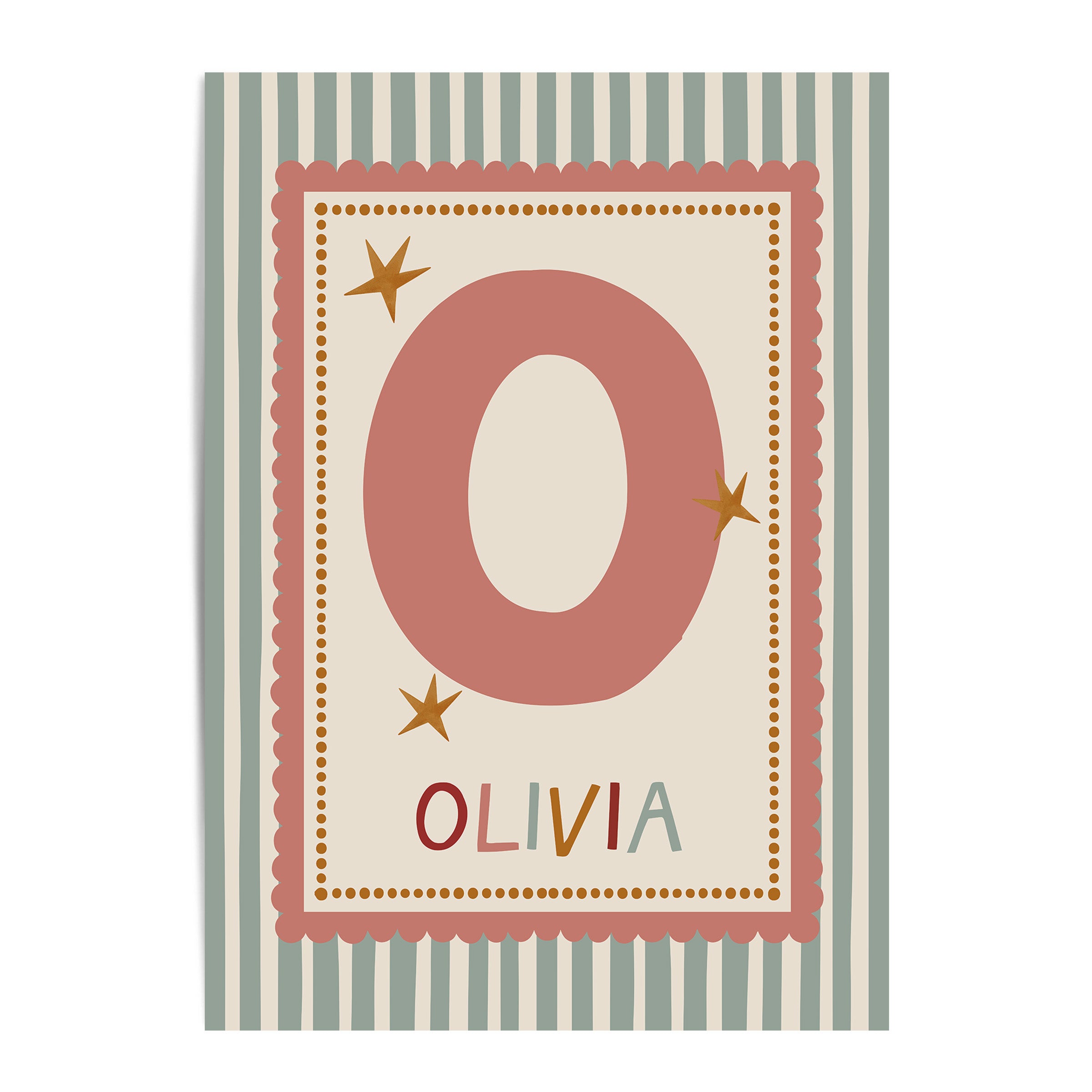 Pink Scallop Green Stripe Letter & Name Print