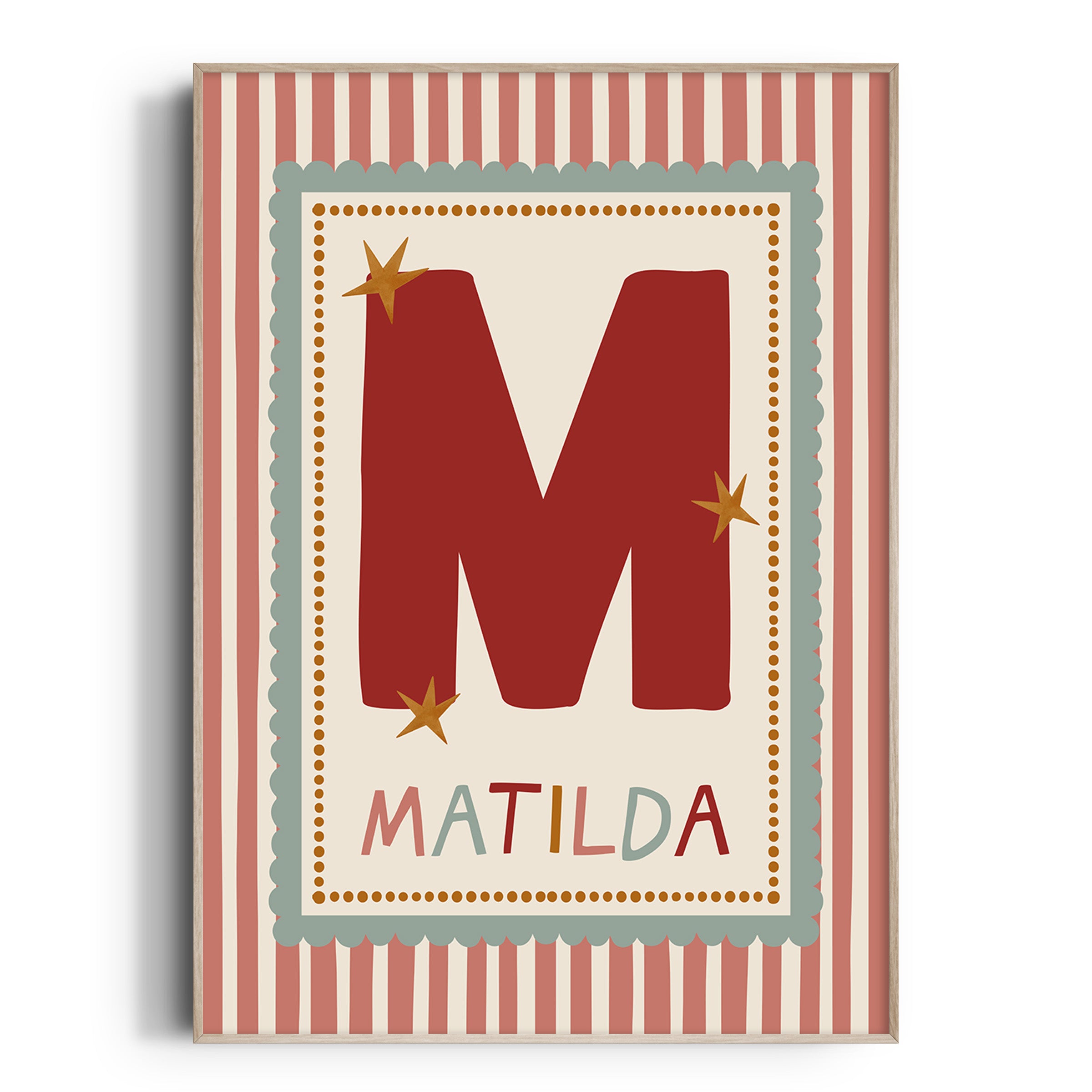 Green Scallop Pink Stripe Letter & Name Print