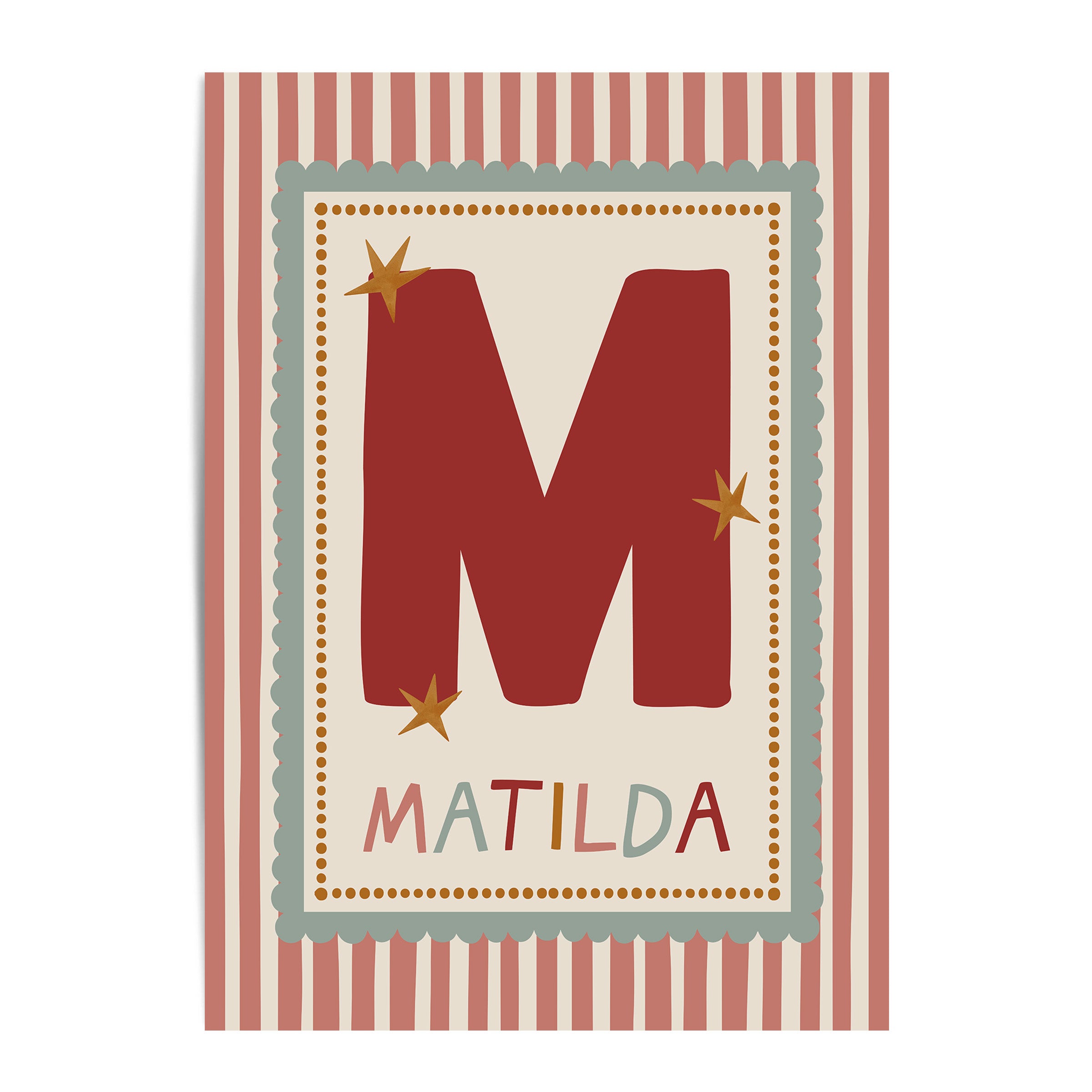 Green Scallop Pink Stripe Letter & Name Print