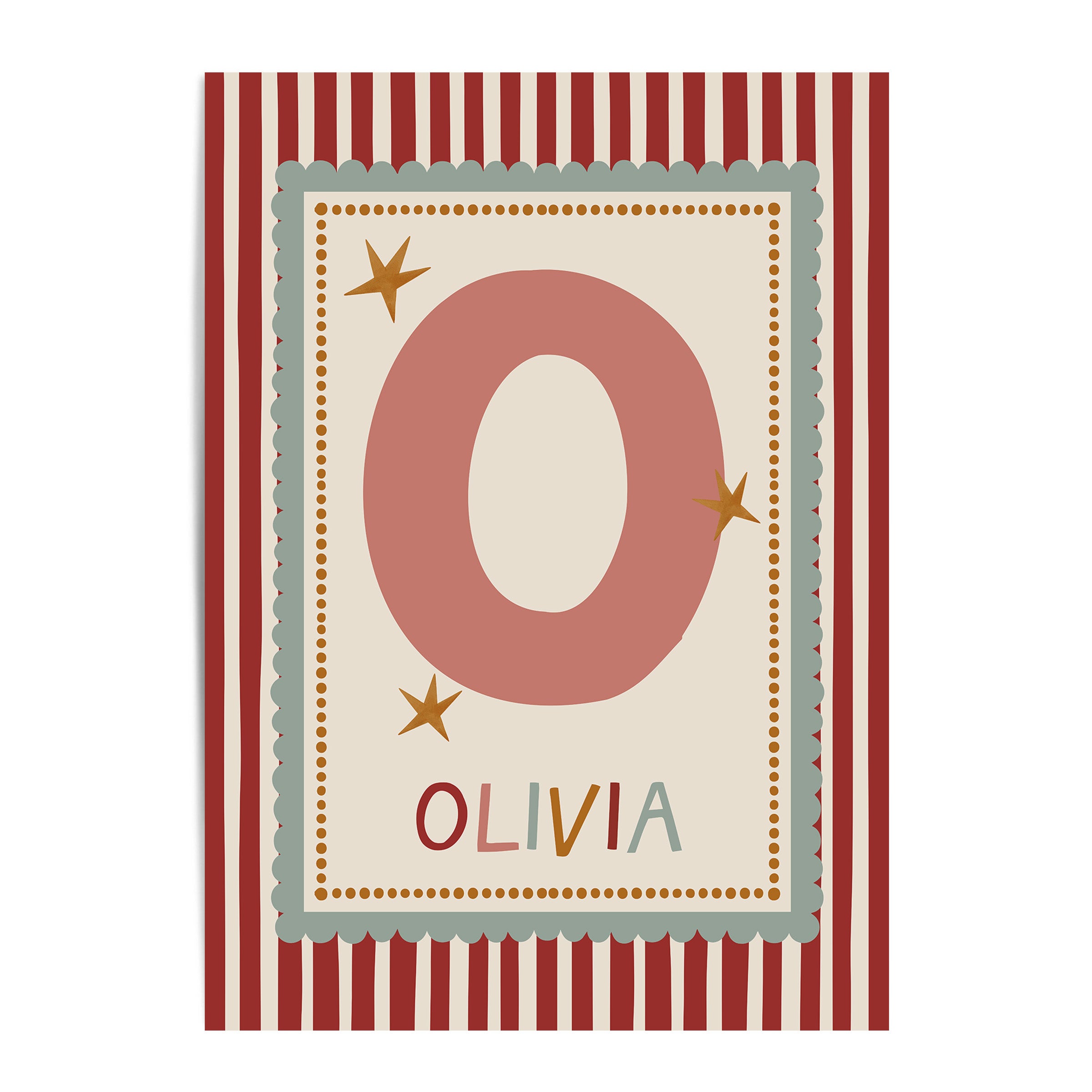 Pink Scallop red Stripe Letter & Name Print