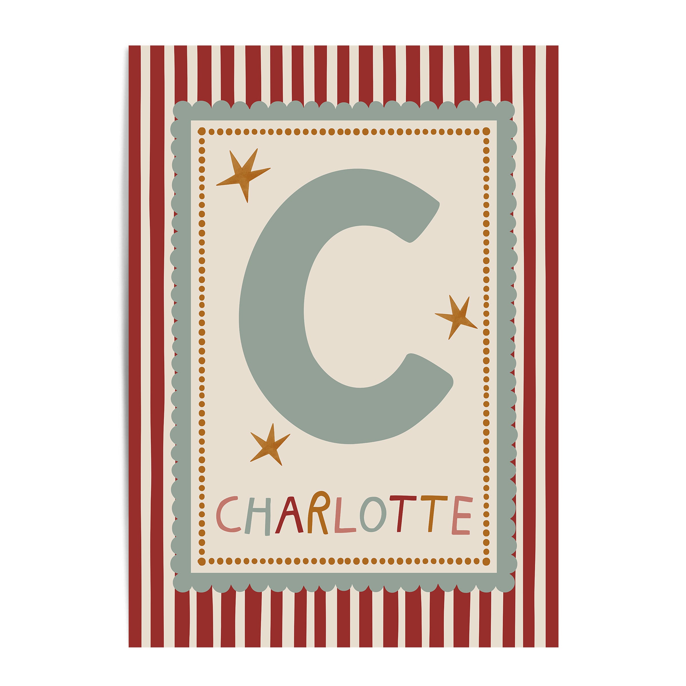 Green Scallop Red Stripe Letter & Name Print