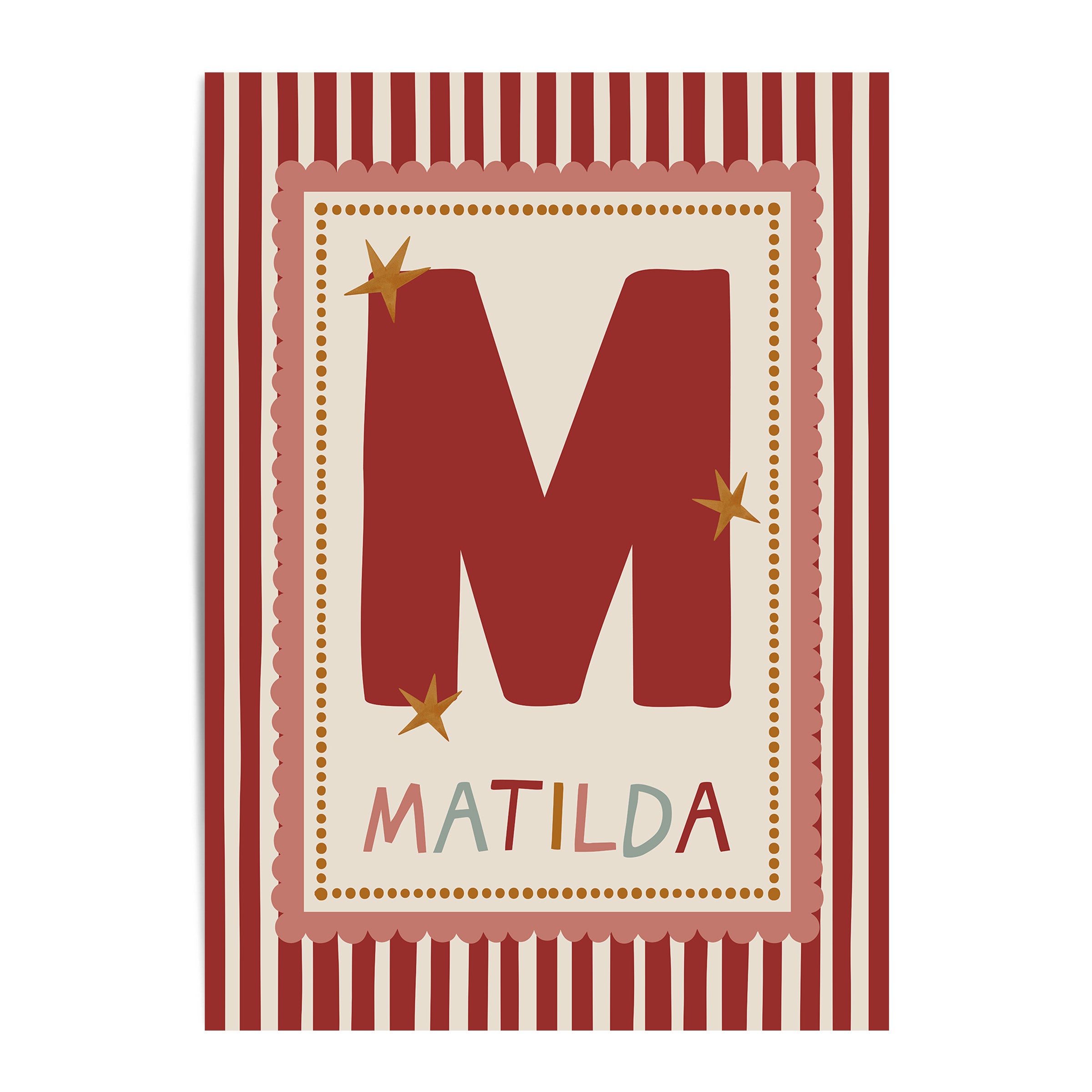 Pink Scallop red Stripe Letter & Name Print