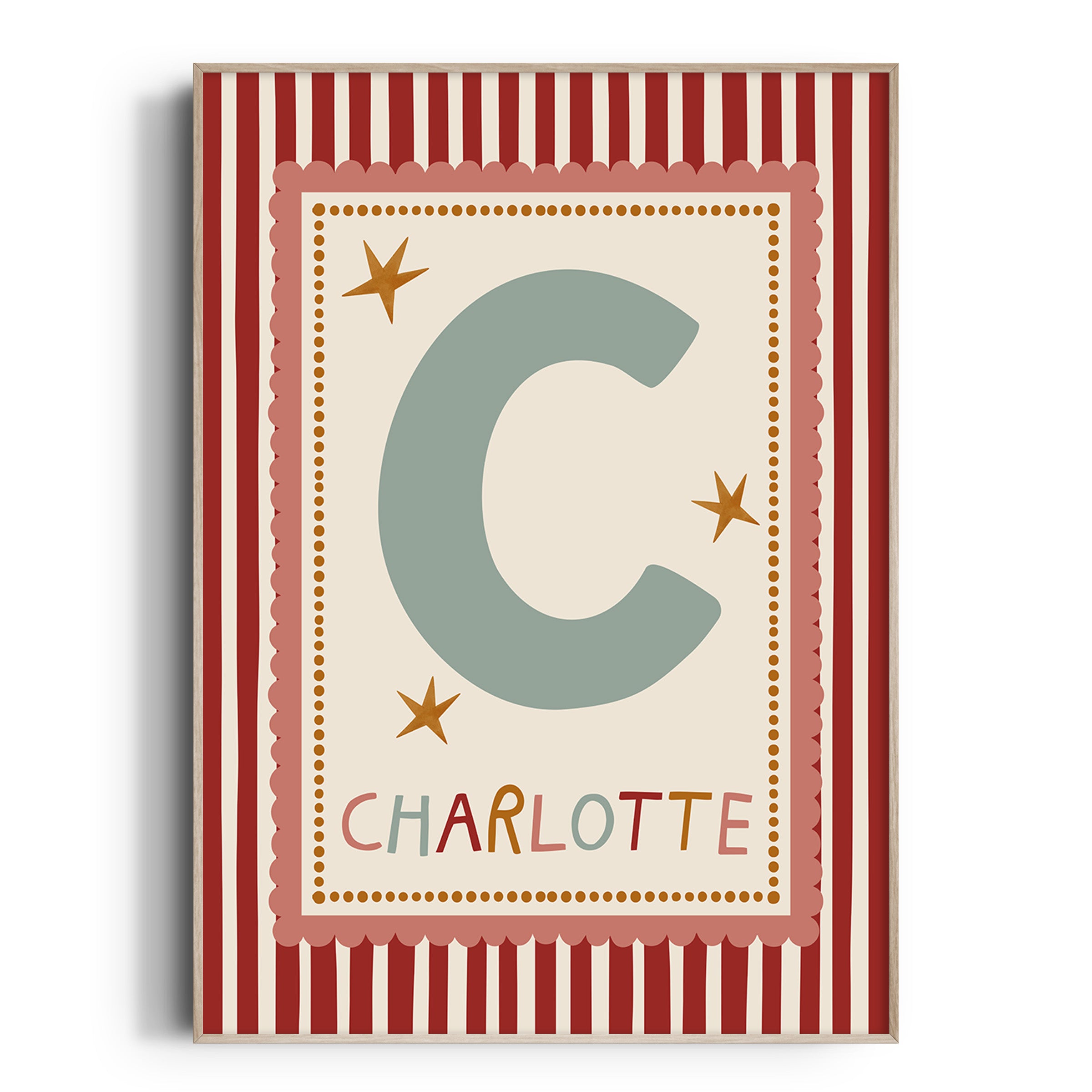 Pink Scallop red Stripe Letter & Name Print