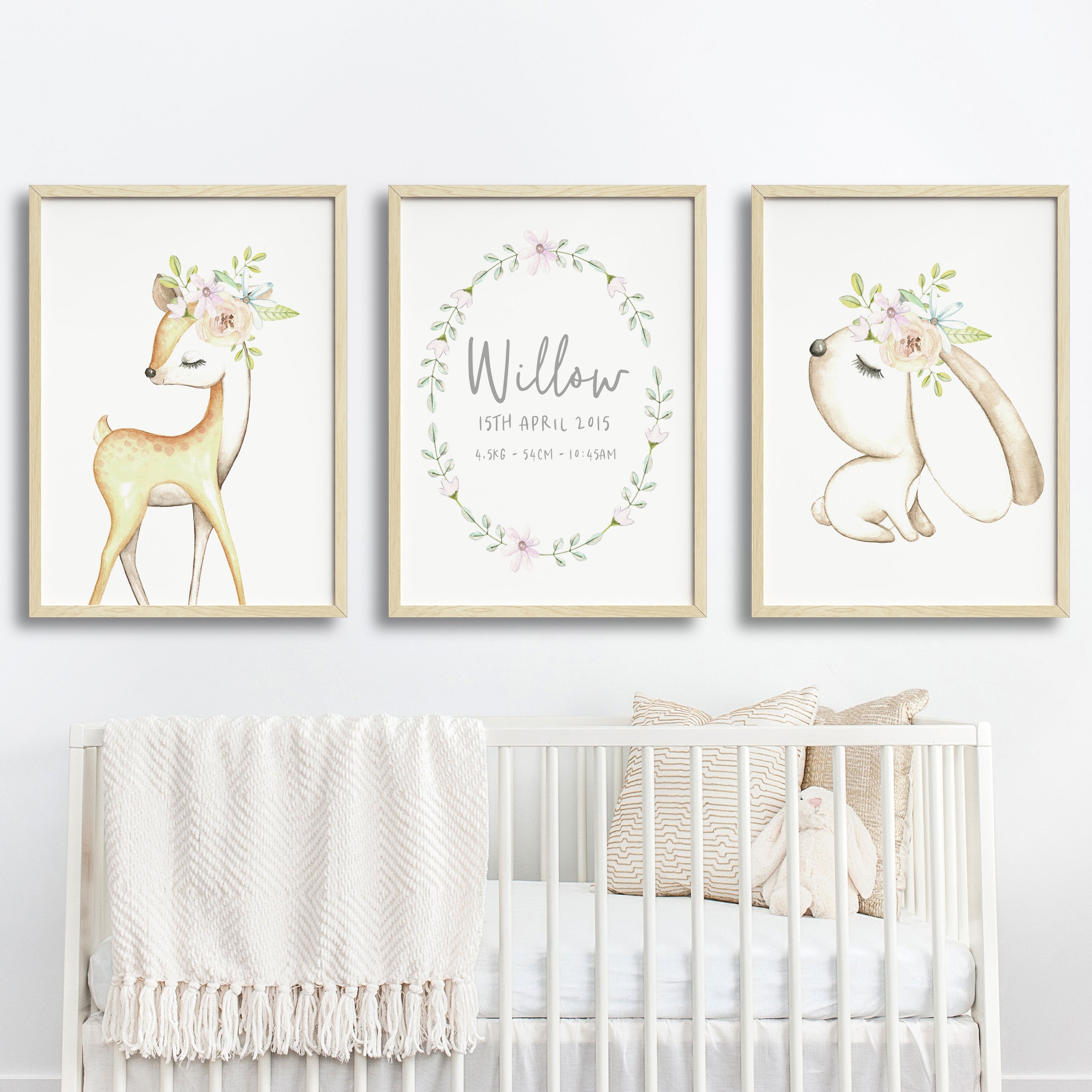 Woodland Deer, Bunny & Birth Print