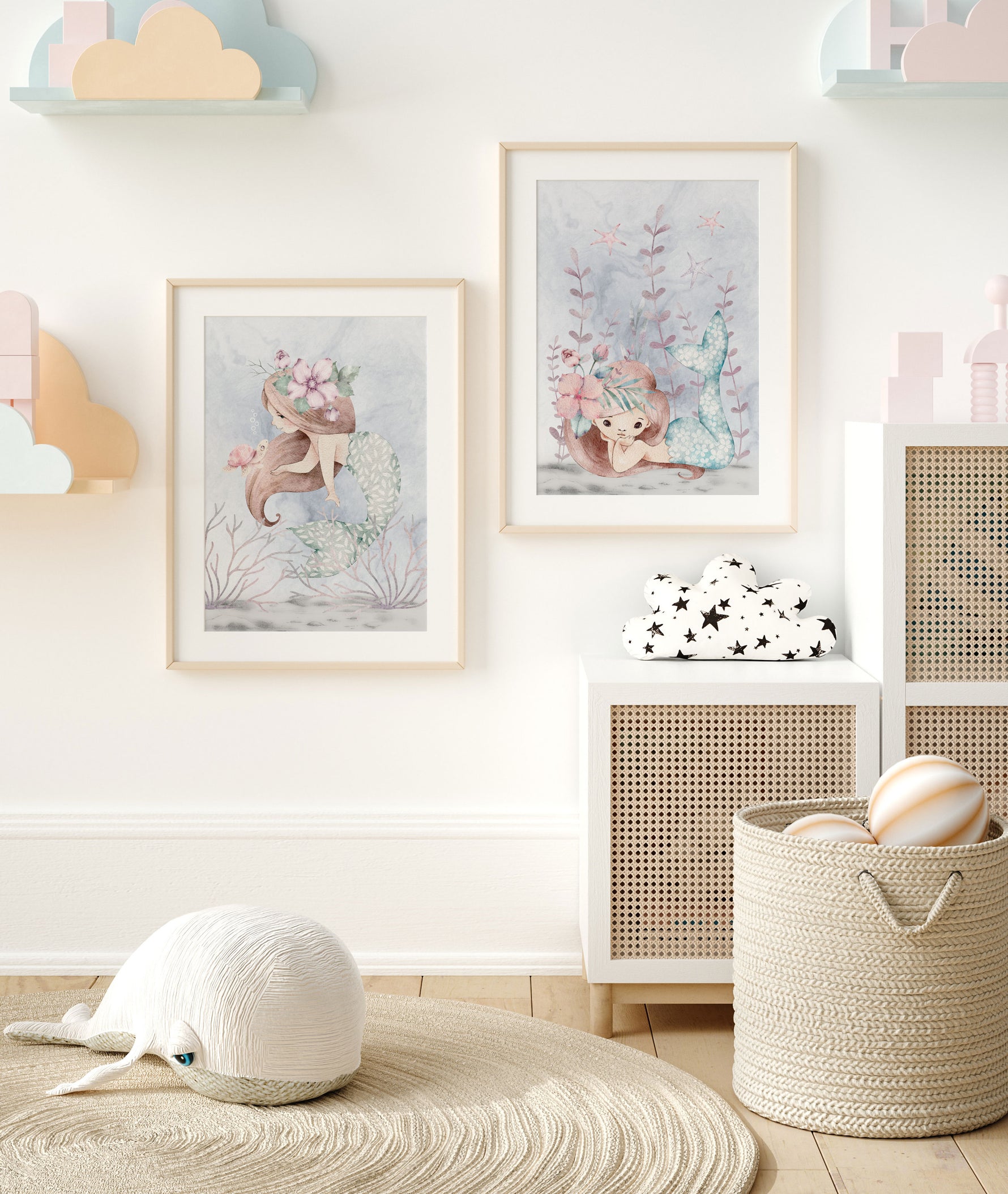Mermaid Nursery Print Ocean Nursery Wall Art Girls Room Decor