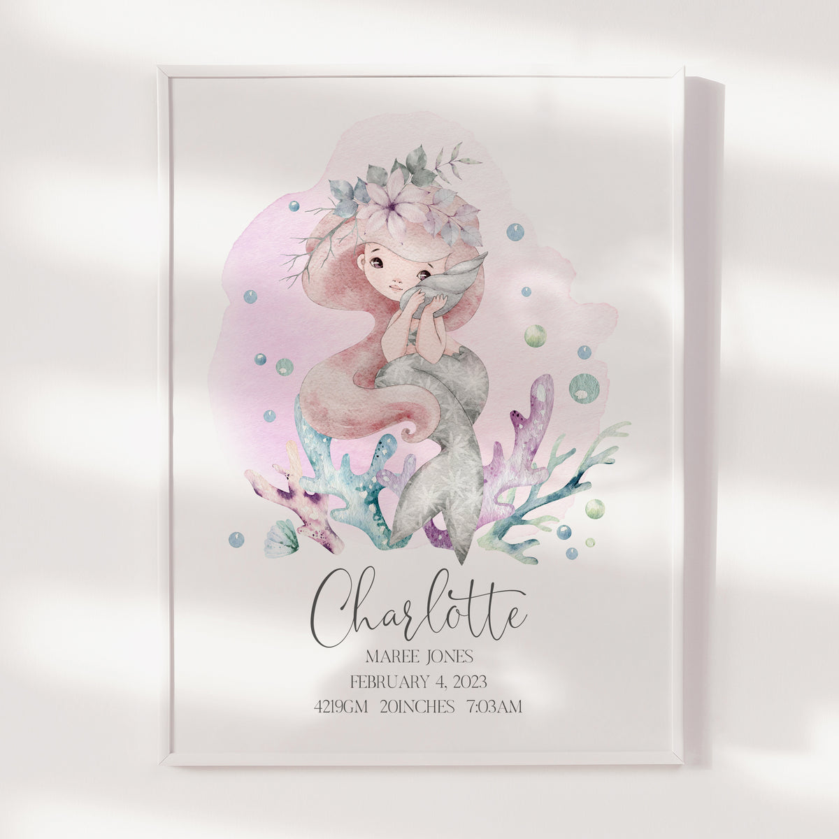 Mermaid Nursery Wall Art | Girls Birth Print | Under The Sea Nursery ...