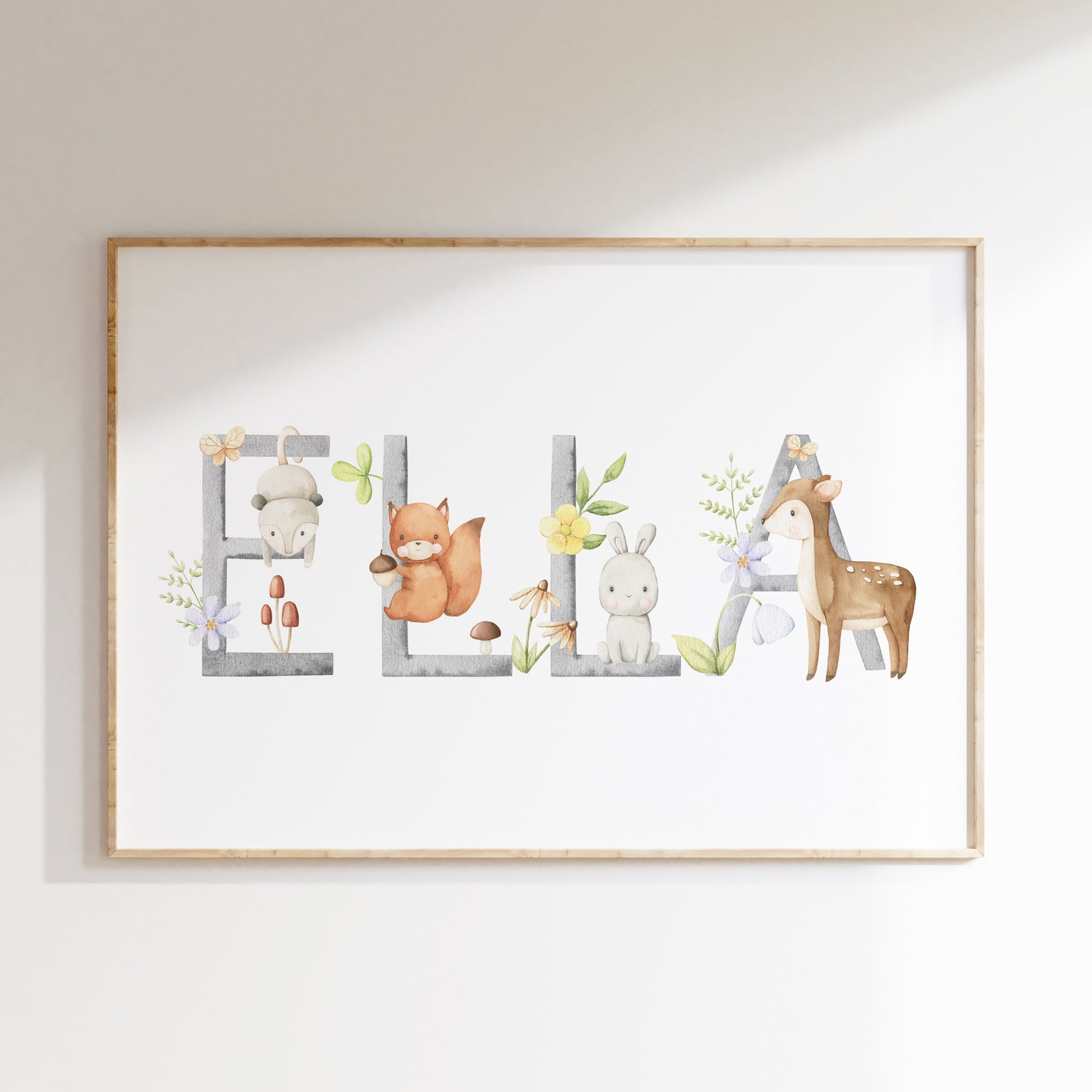 Woodland Animal Name Print Girls Personalised Nursery Wall Art