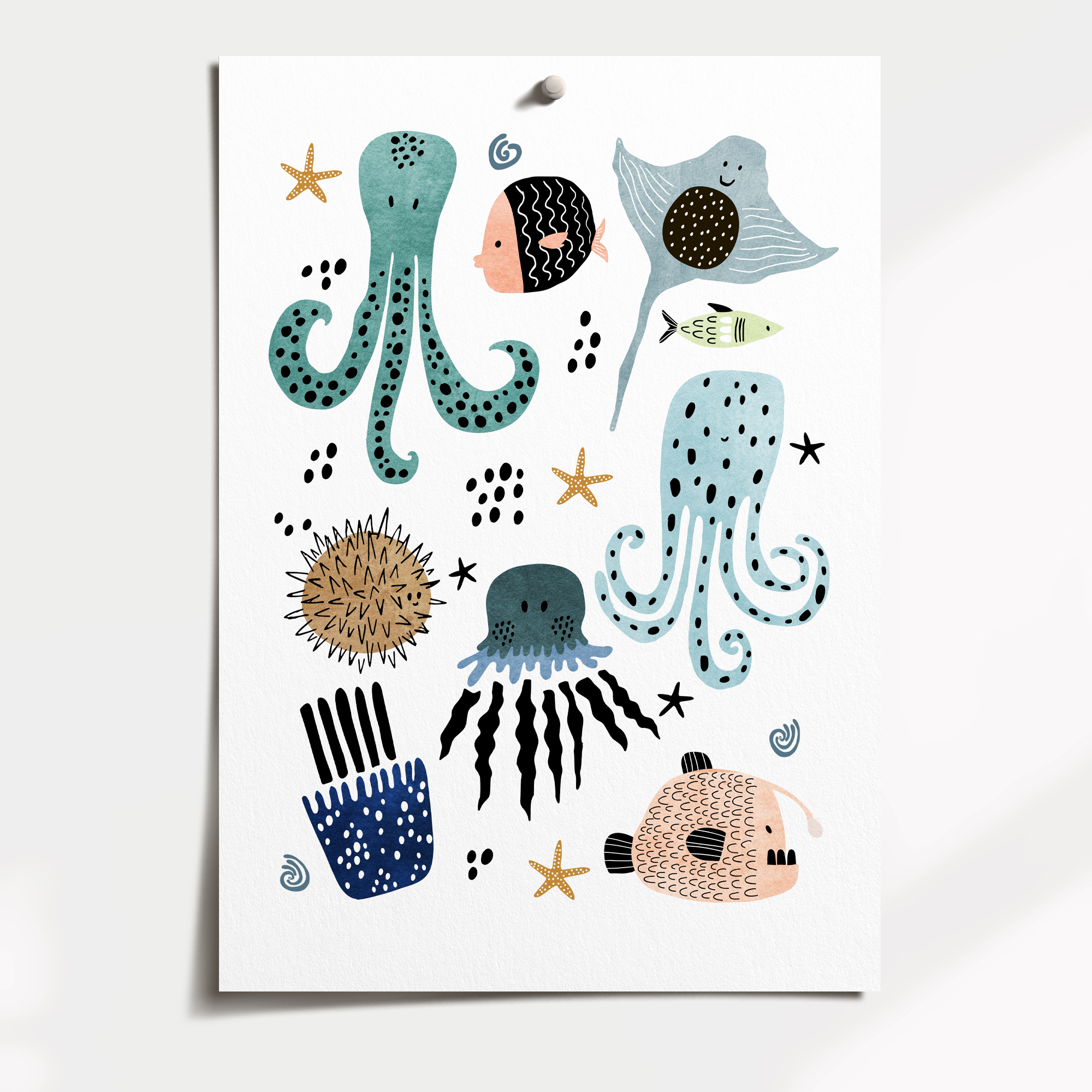 Sea Animals, Rainbow, Name Prints
