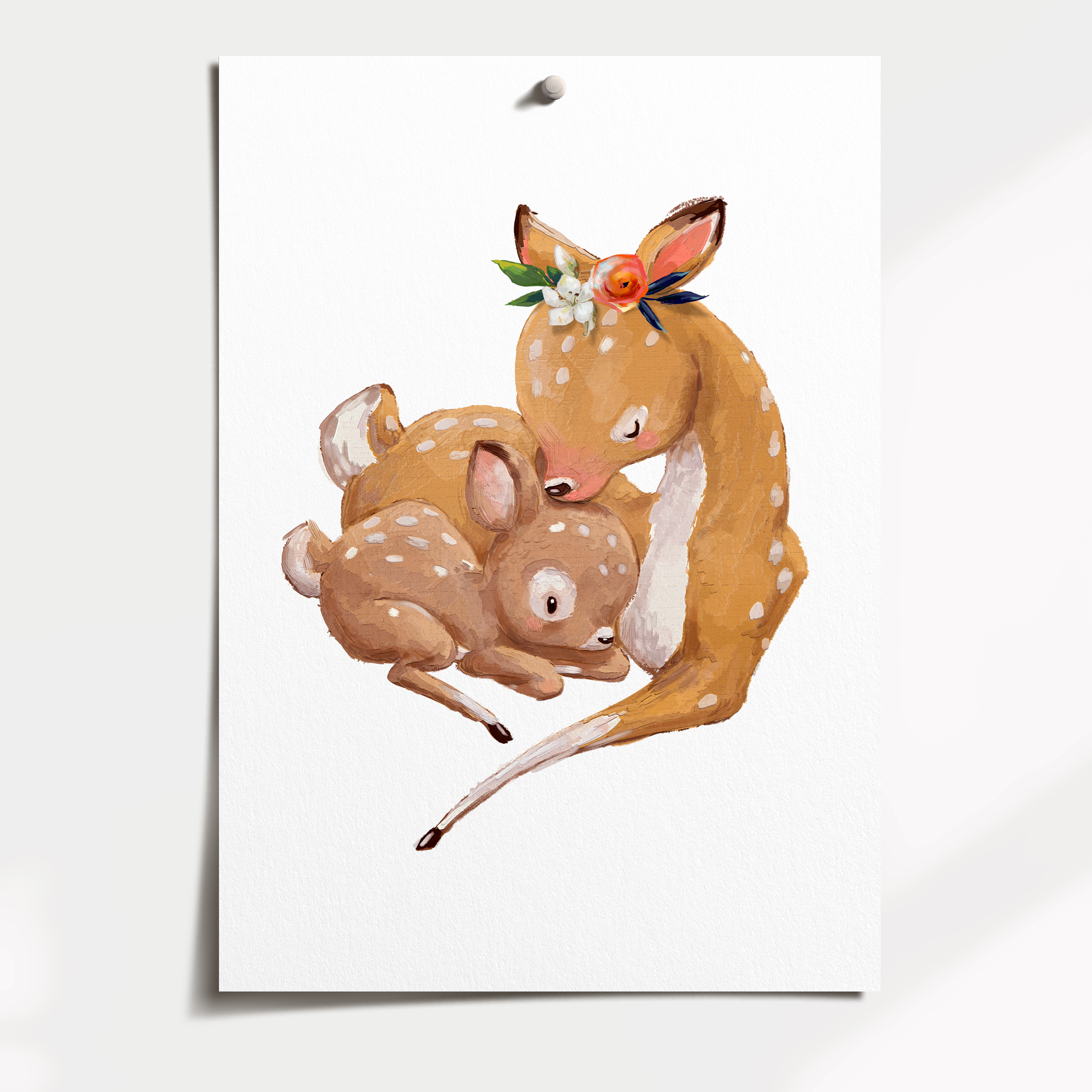 Woodland Deer & Baby Print