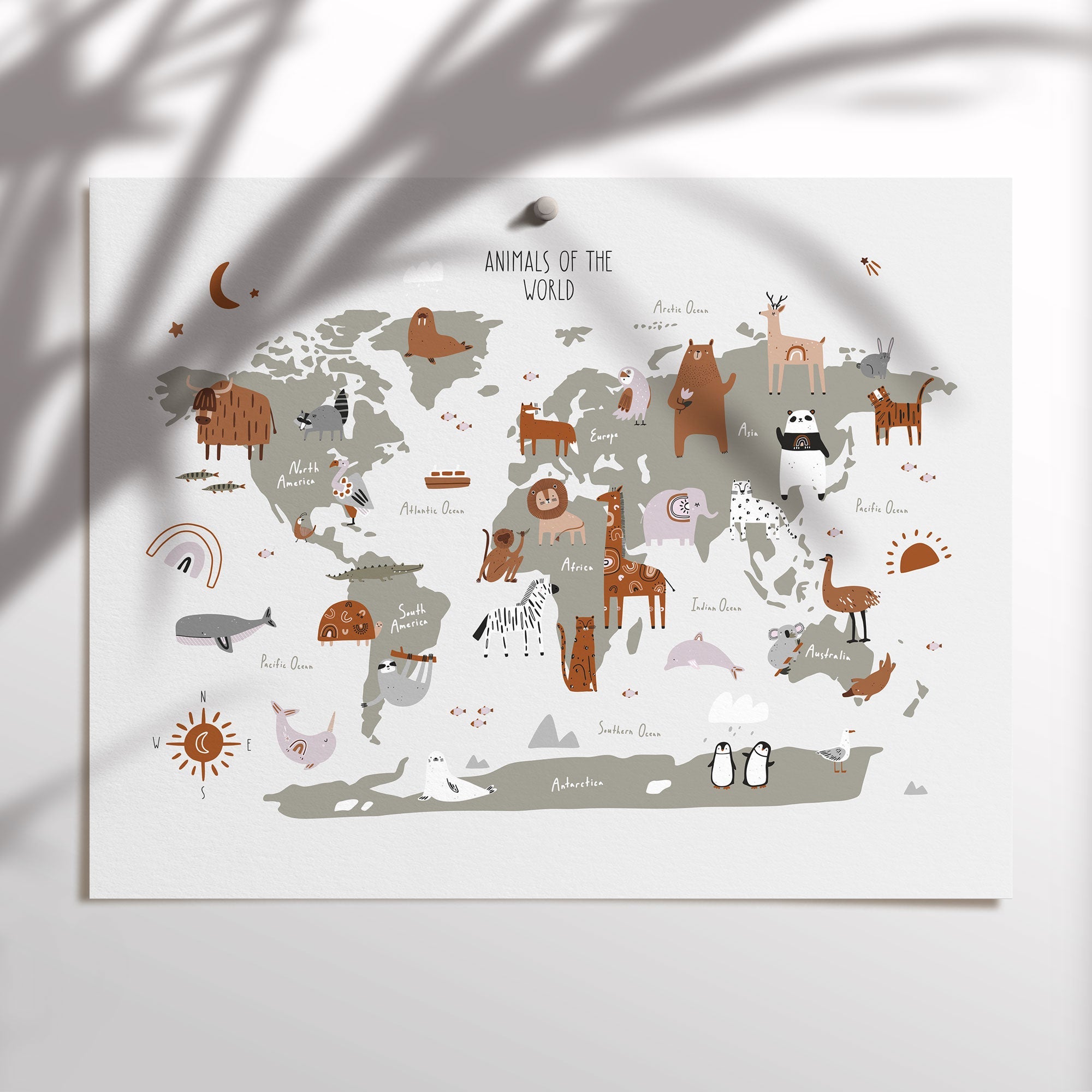 Animal World Map Print