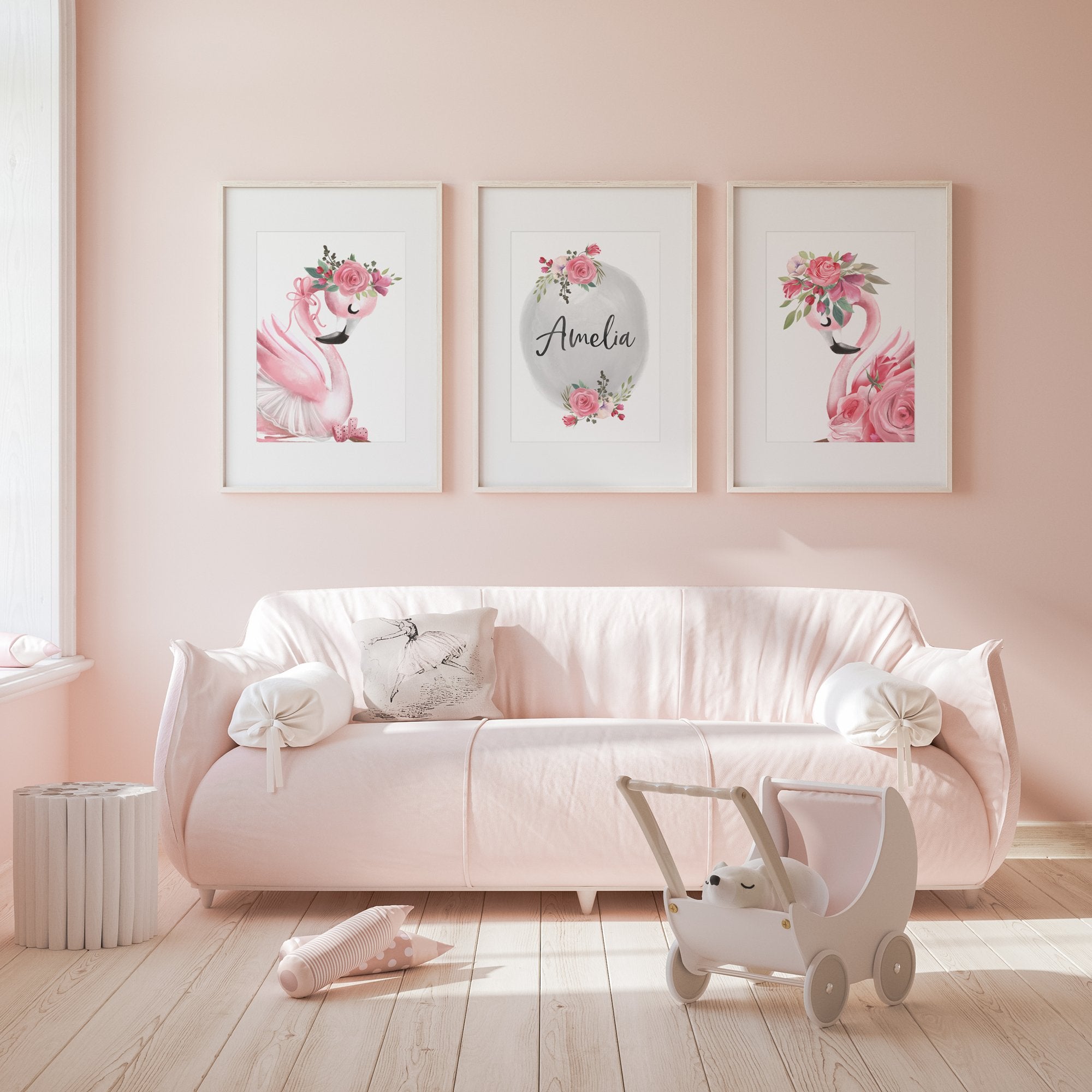 Ballerina Flamingos & Name Print