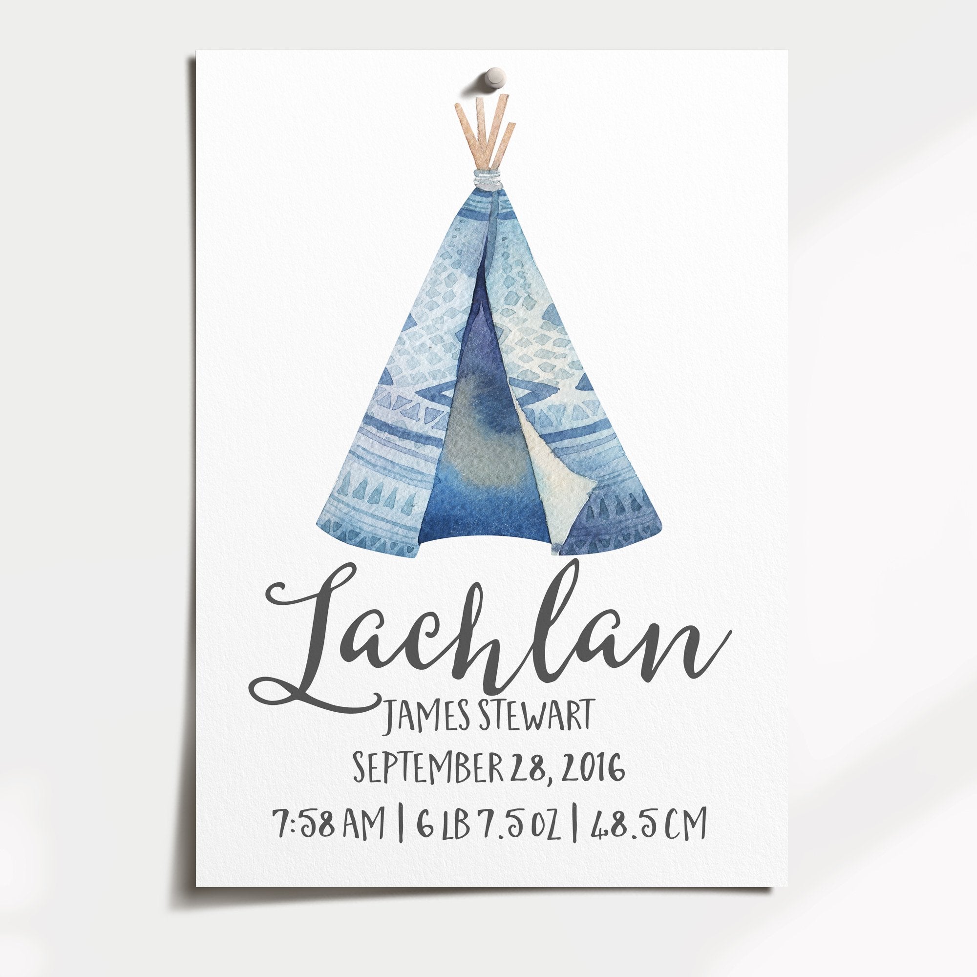Blue Woodland Teepee Birth Print