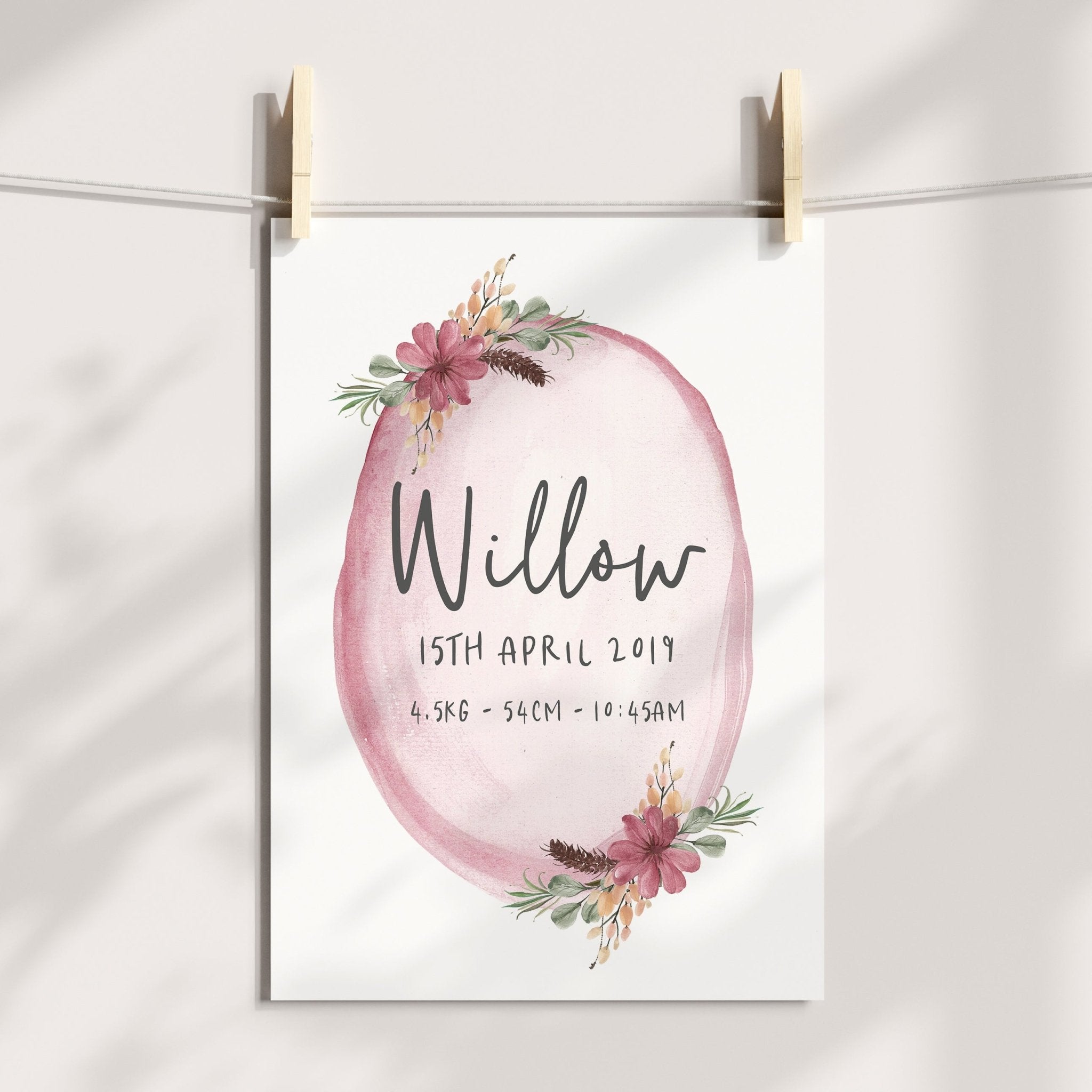 Boho Floral Woodland Birth Print