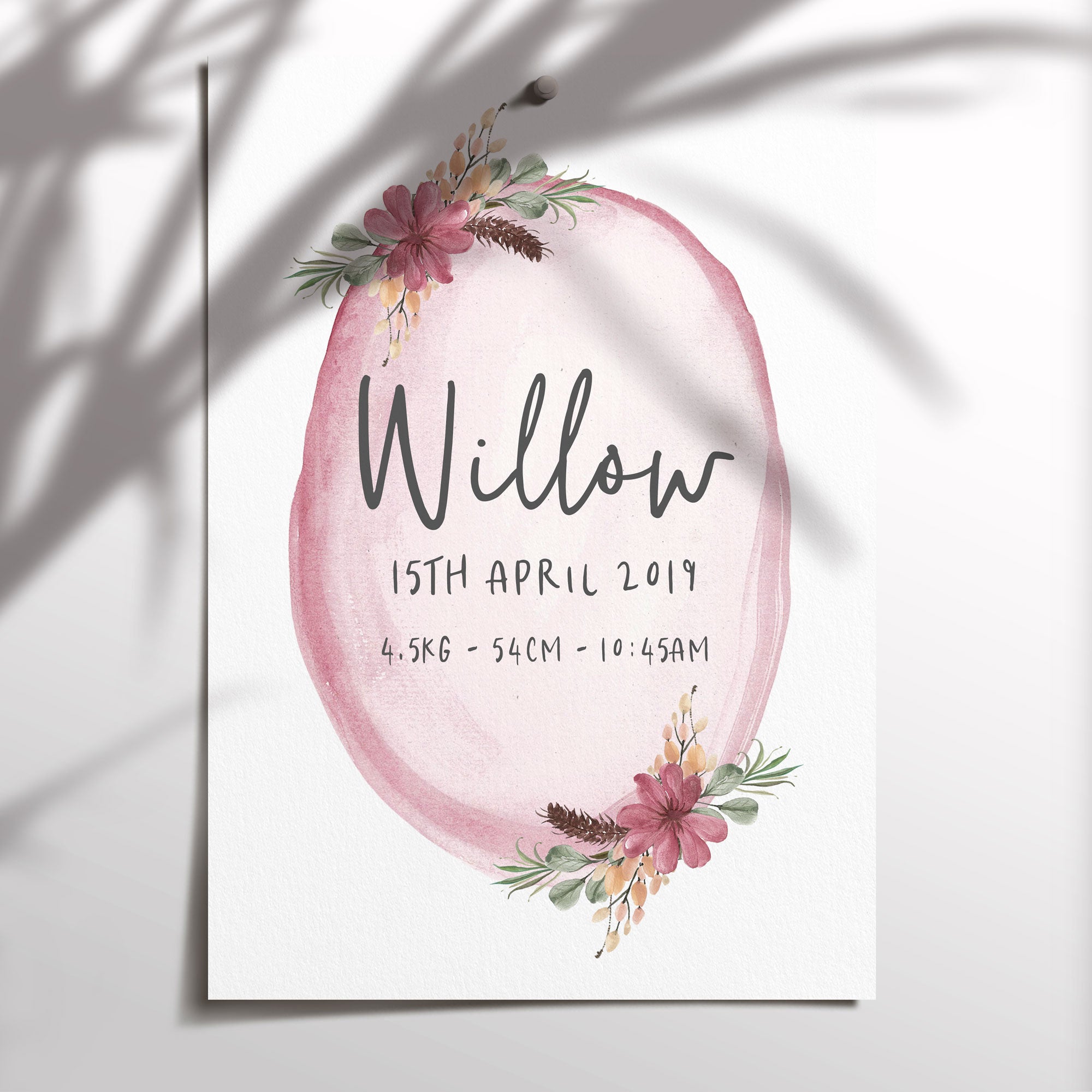 Boho Floral Woodland Birth Print